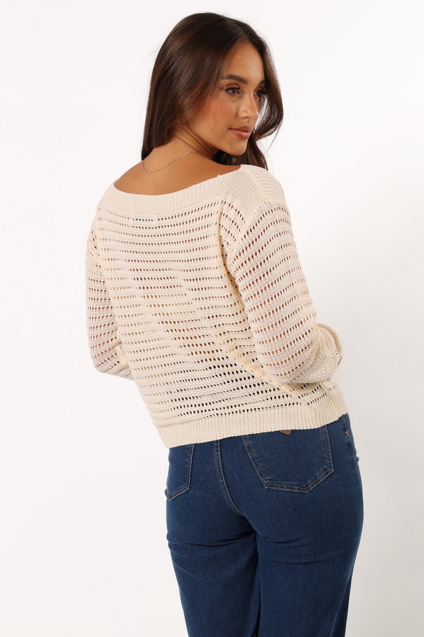 Tricia Open Weave Knit Sweater - Cream - Image 5