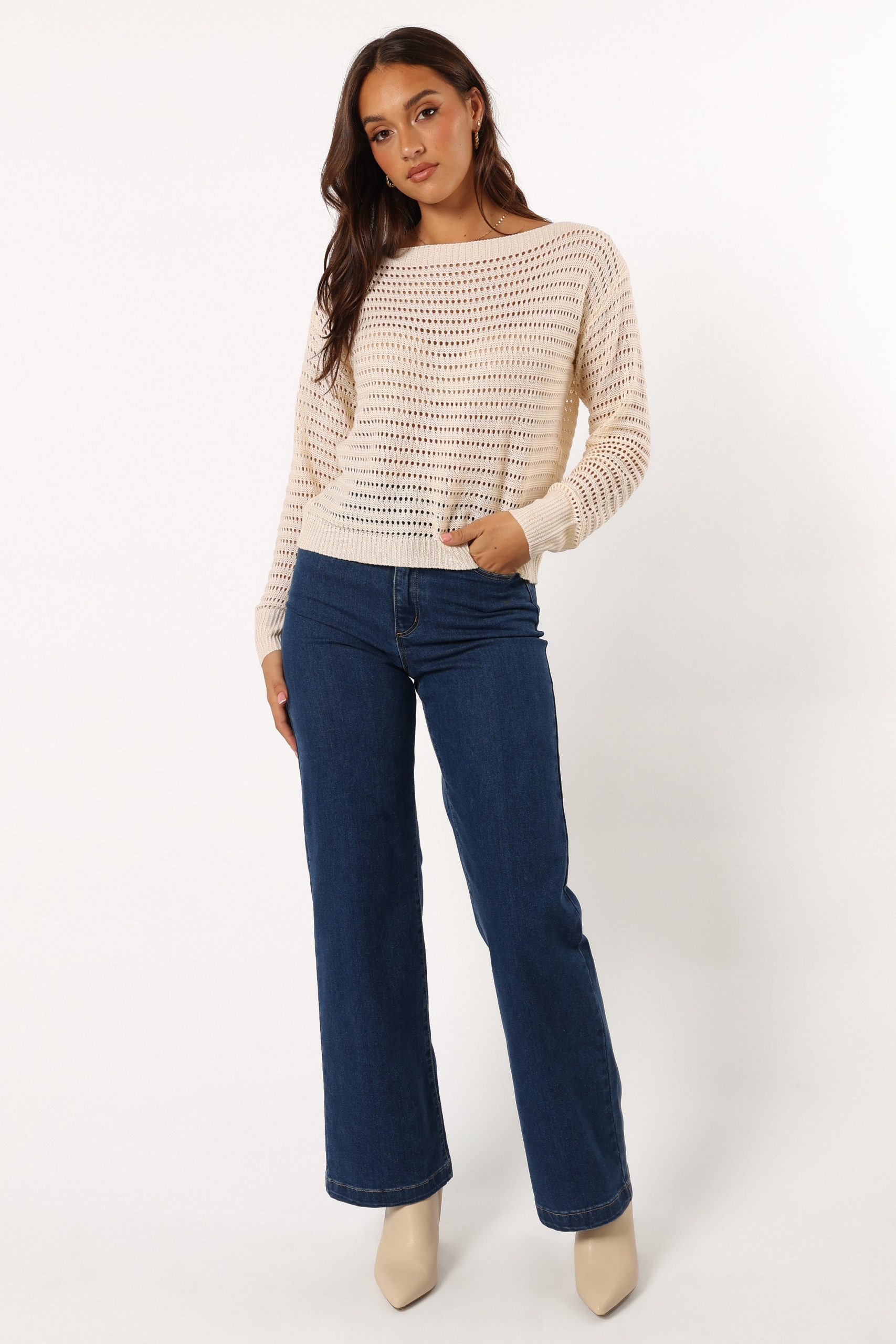 Tricia Open Weave Knit Sweater - Cream - Image 7