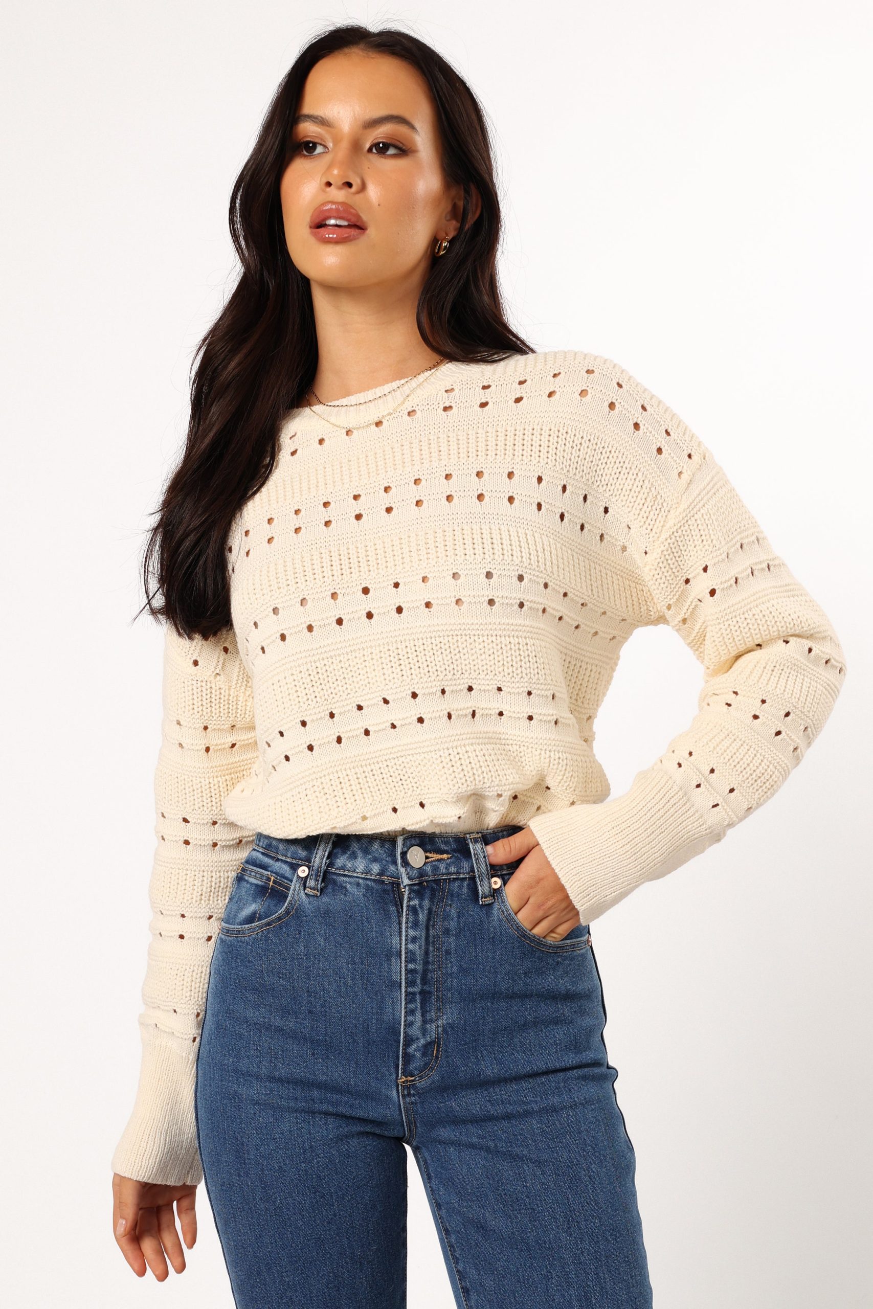 Watton Stripe Knit Sweater - Cream - Image 3