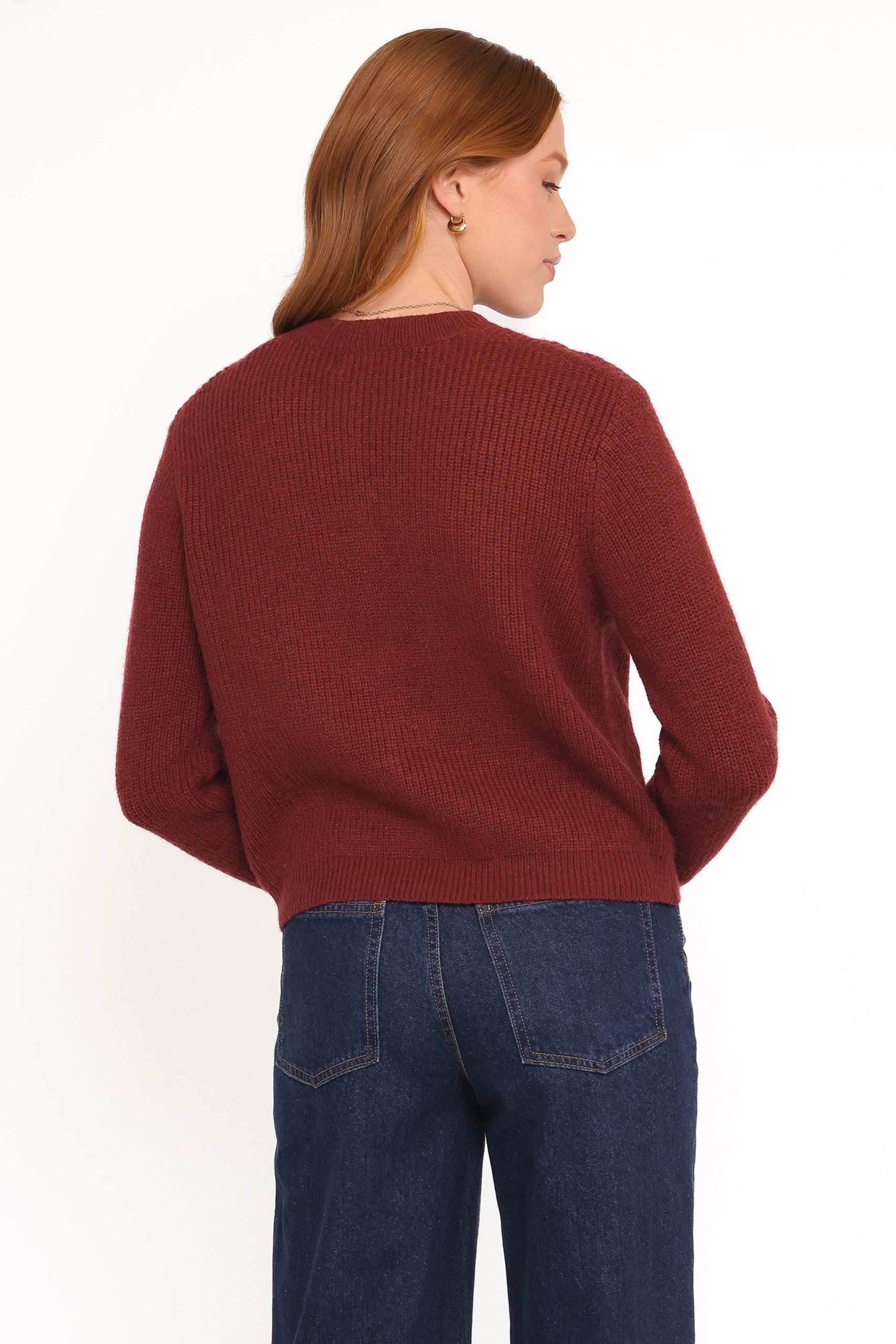 Wilde Bow Front Cardigan - Burgundy - Image 4