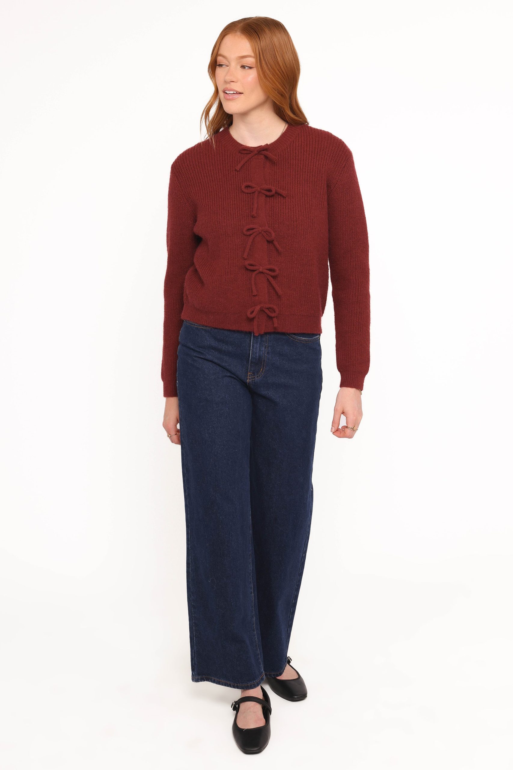 Wilde Bow Front Cardigan - Burgundy - Image 5