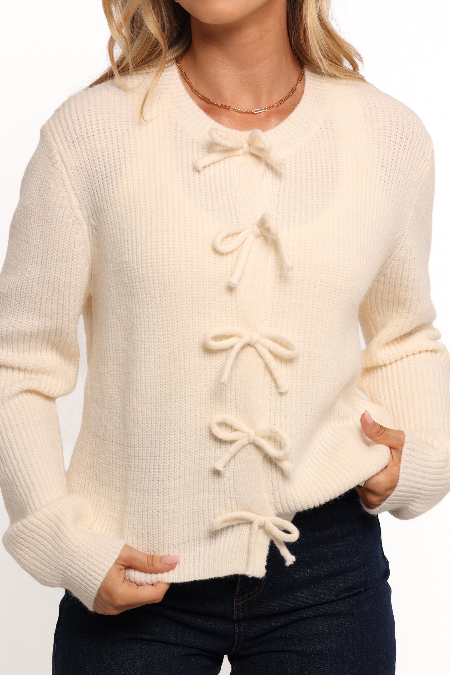 Wilde Bow Front Cardigan - Off White - Image 9