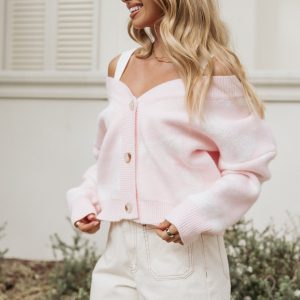 Wrenn Bow Knit Cardigan - Soft Pink