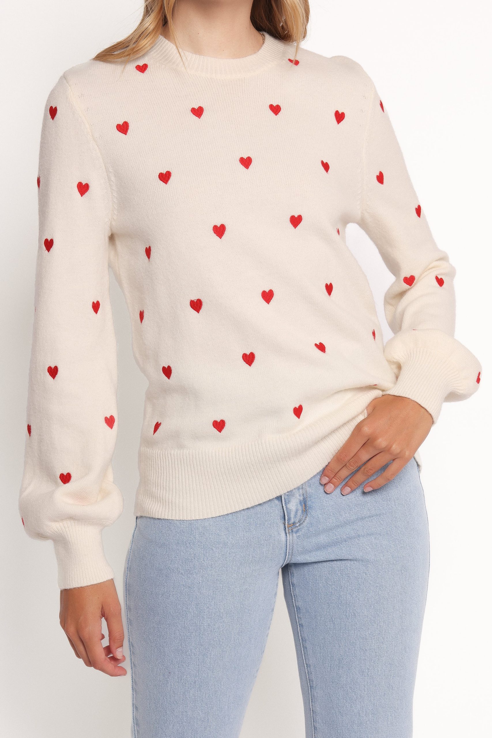 Xadie All Over Mini Heart Sweater - Cream/Red - Image 4