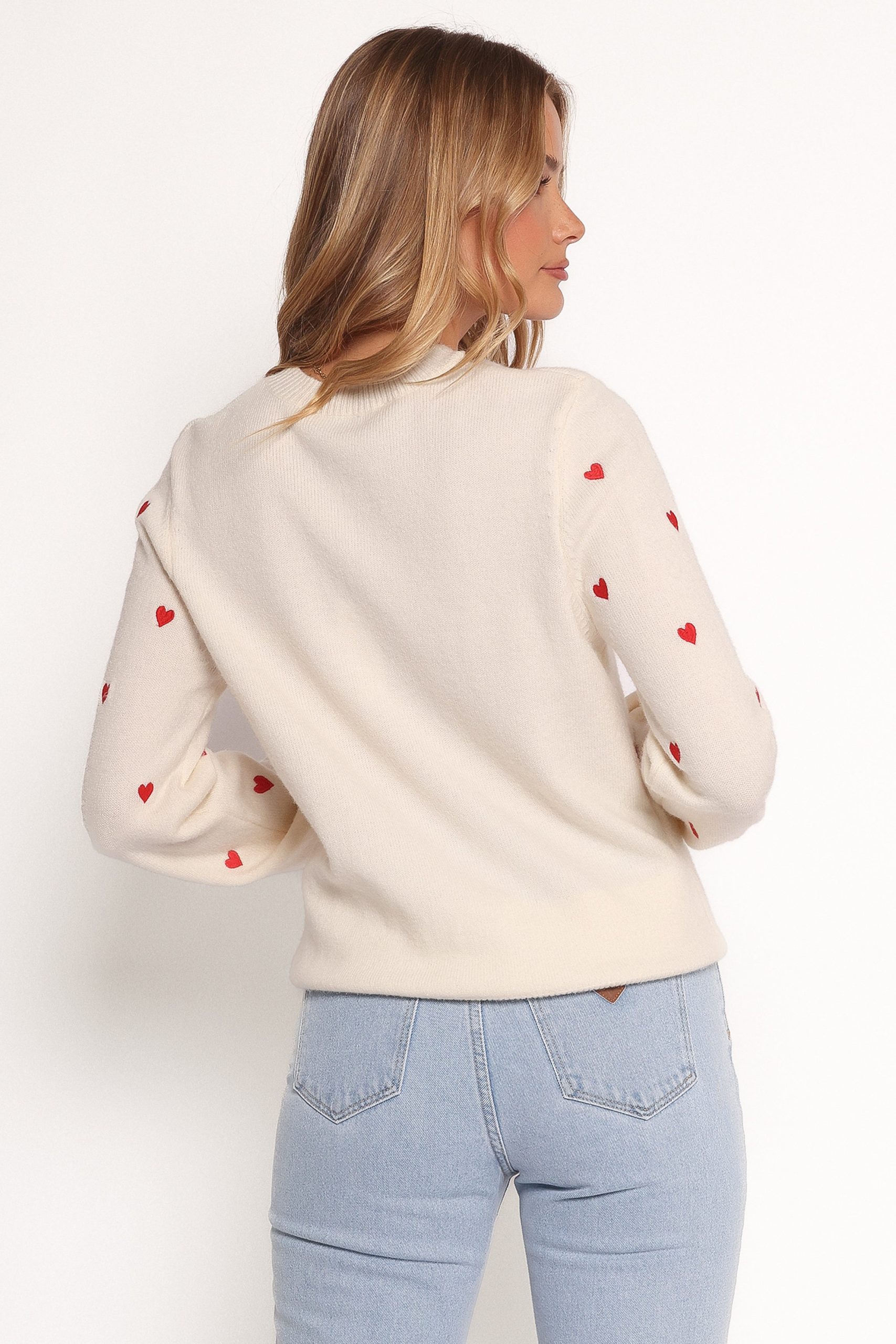 Xadie All Over Mini Heart Sweater - Cream/Red - Image 6