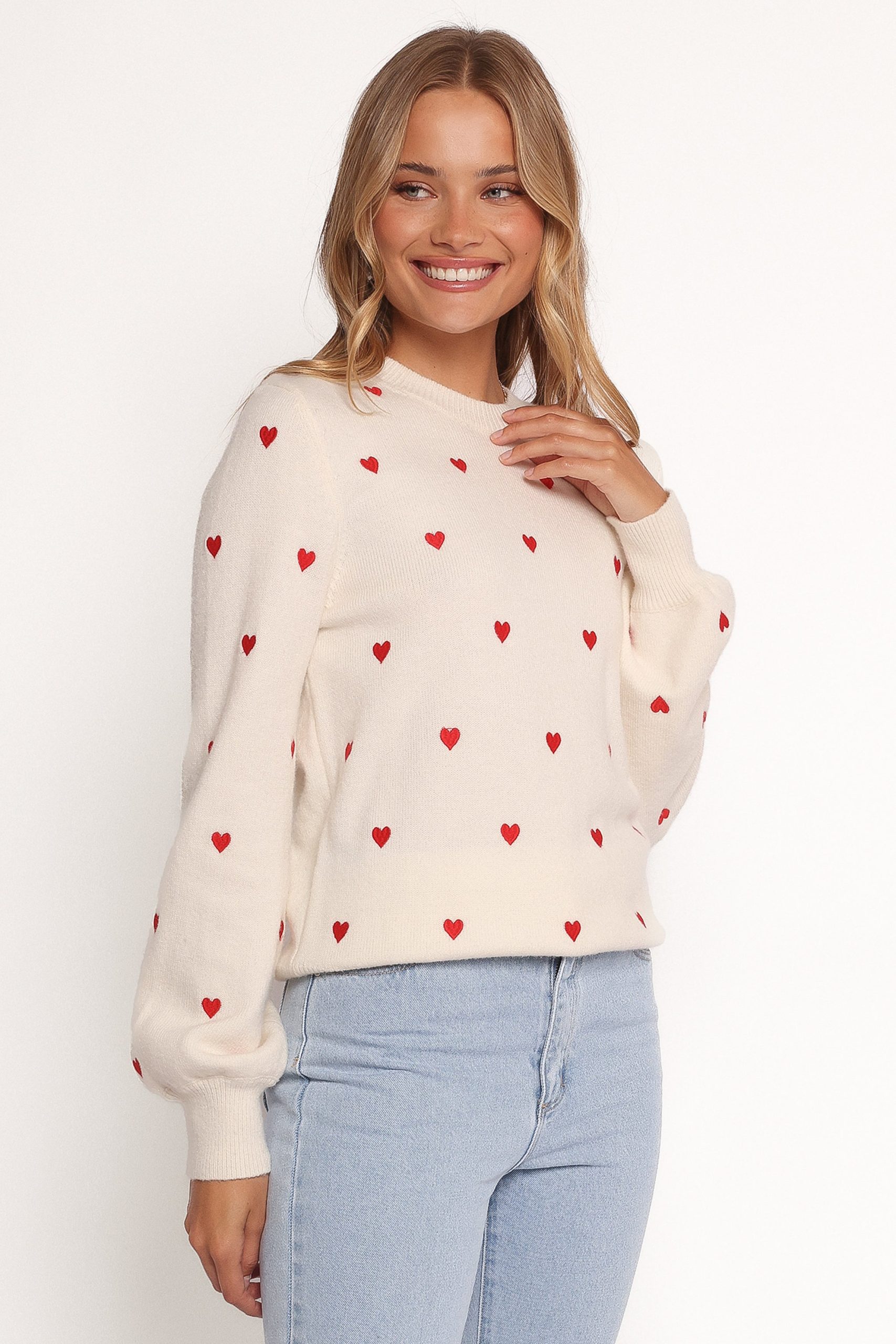 Xadie All Over Mini Heart Sweater - Cream/Red - Image 2