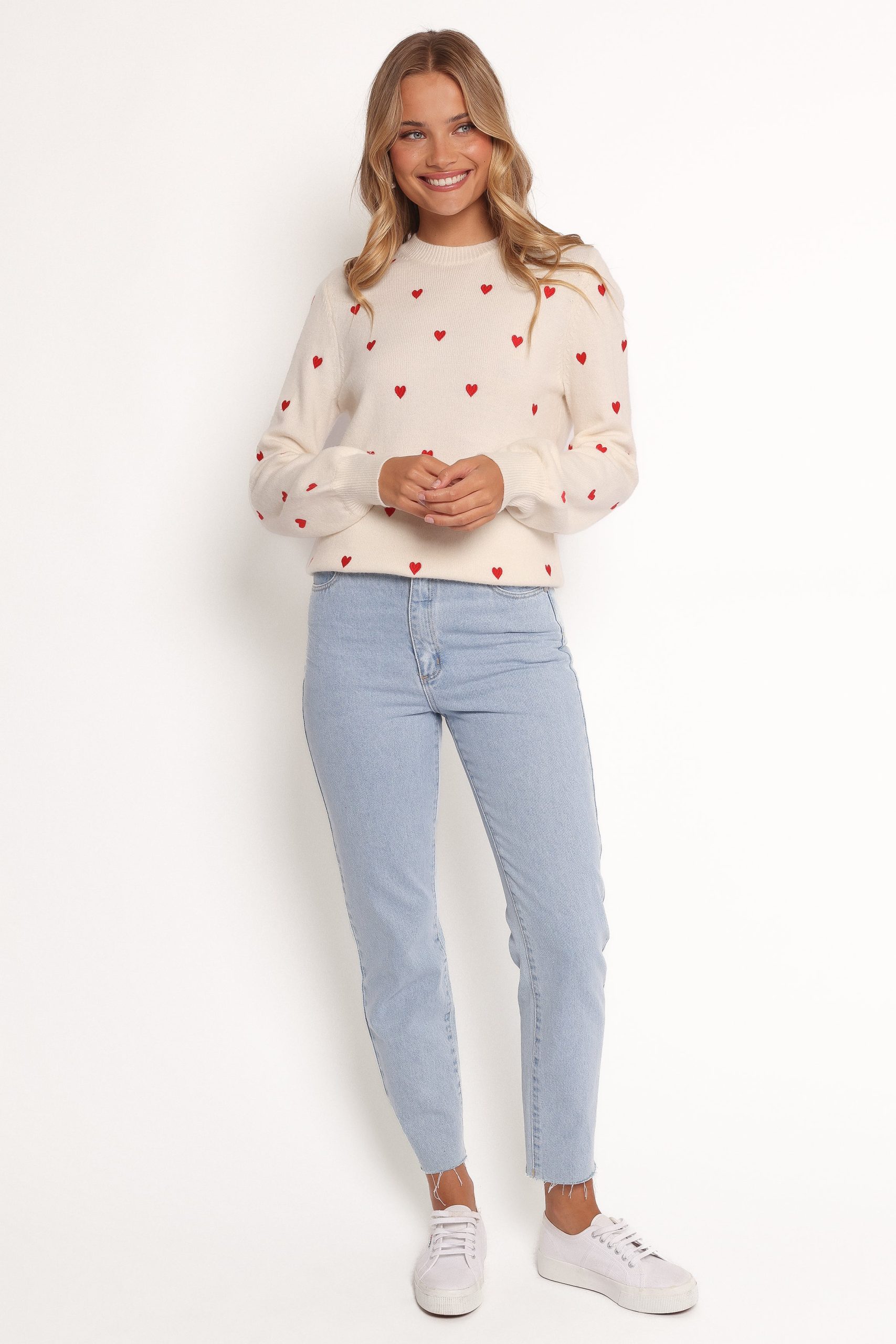 Xadie All Over Mini Heart Sweater - Cream/Red - Image 7