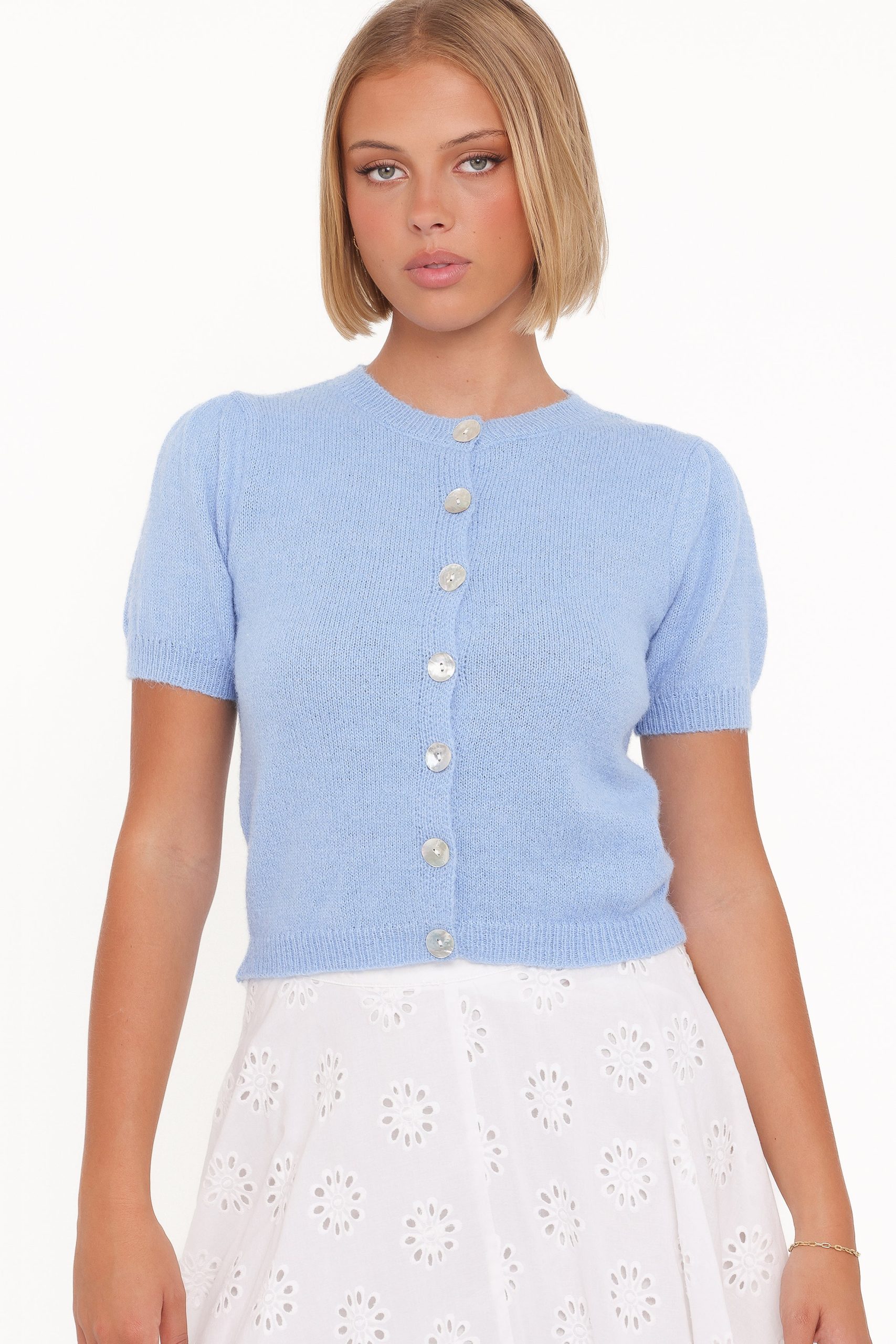 Zena Puff Sleeve Cardigan - Cornflower Blue - Image 3