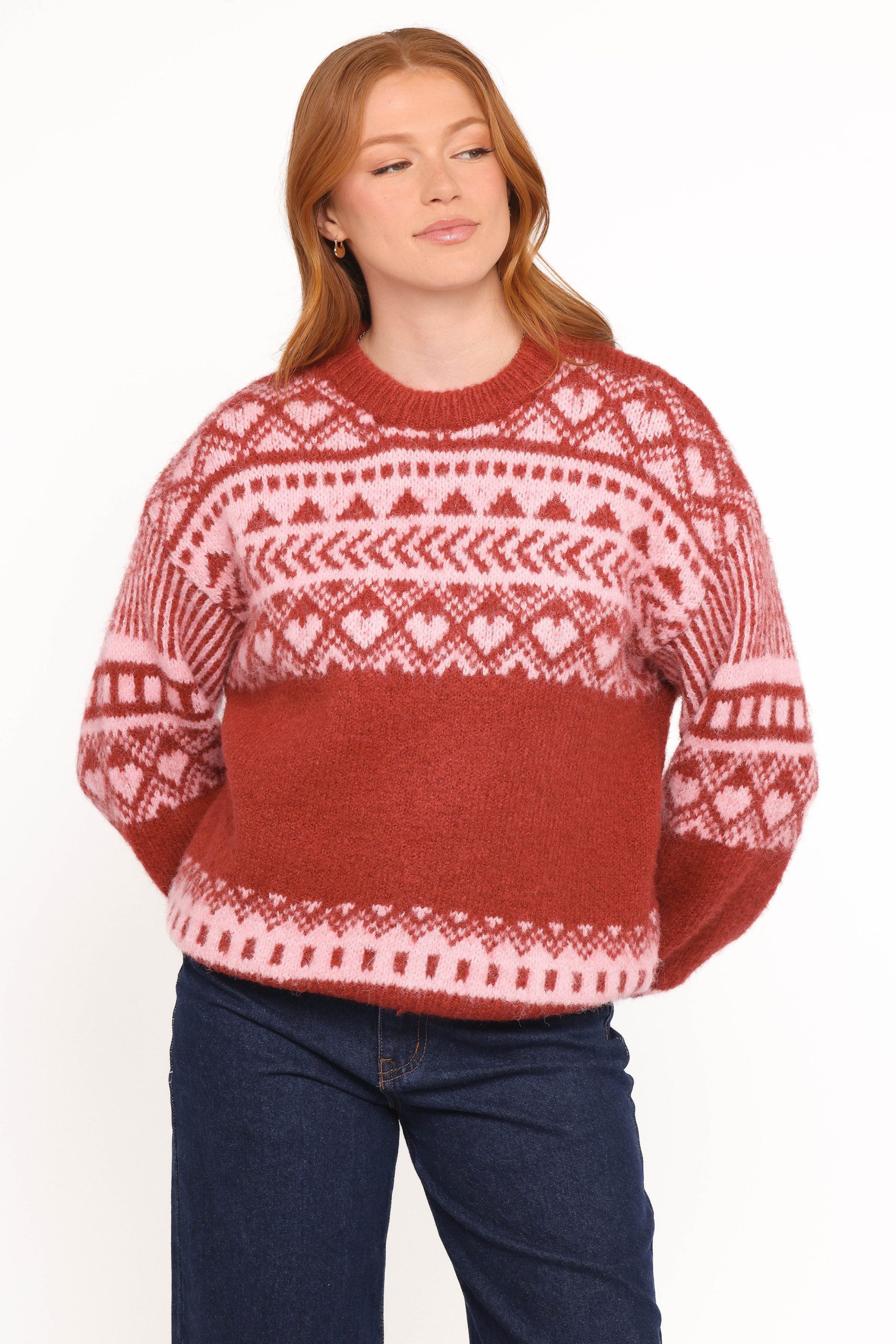 Zinnia Fairisle Knit Sweater - Red - Image 3