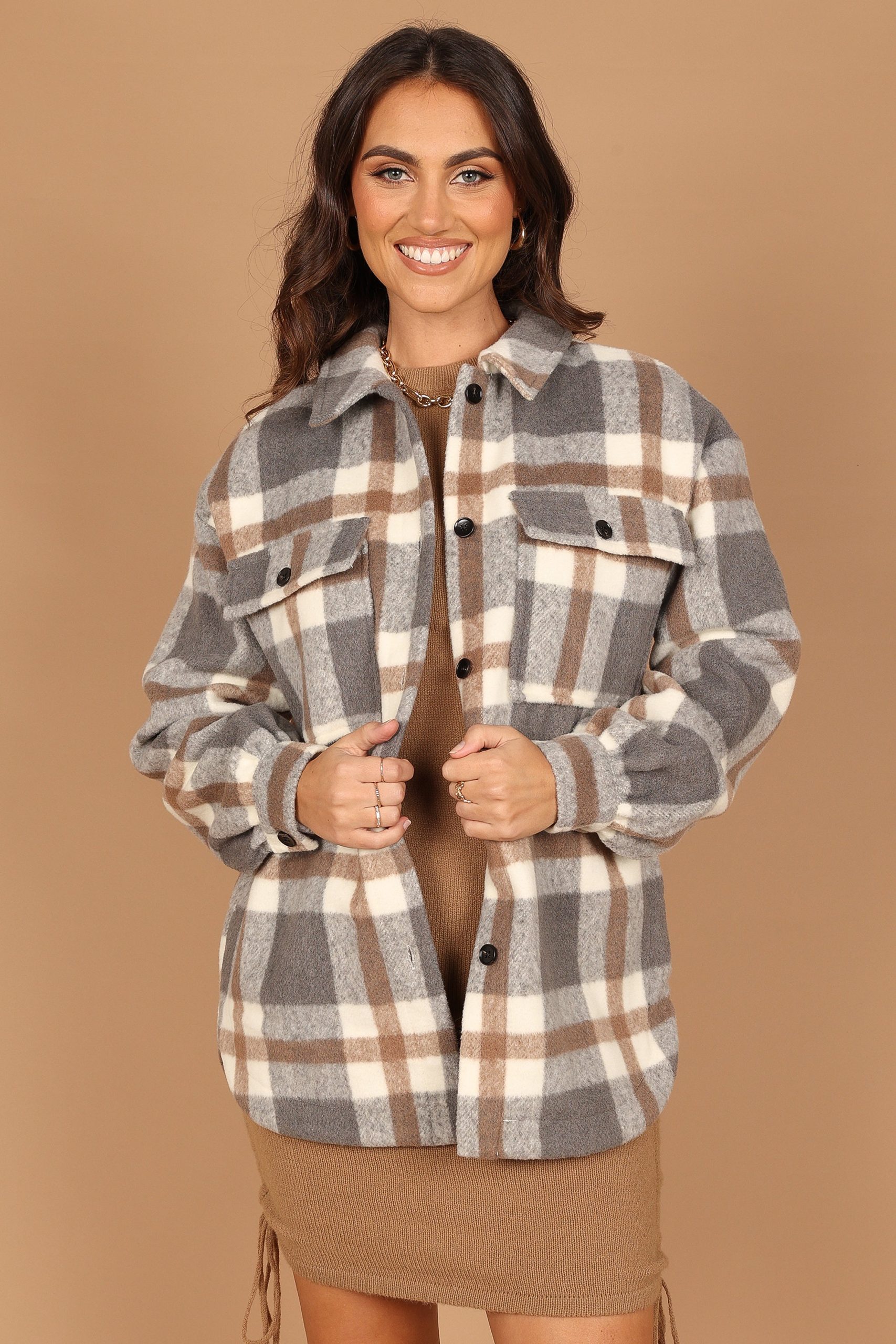 Alex Double-Breasted Pocket Shacket - Grey Check - Image 7
