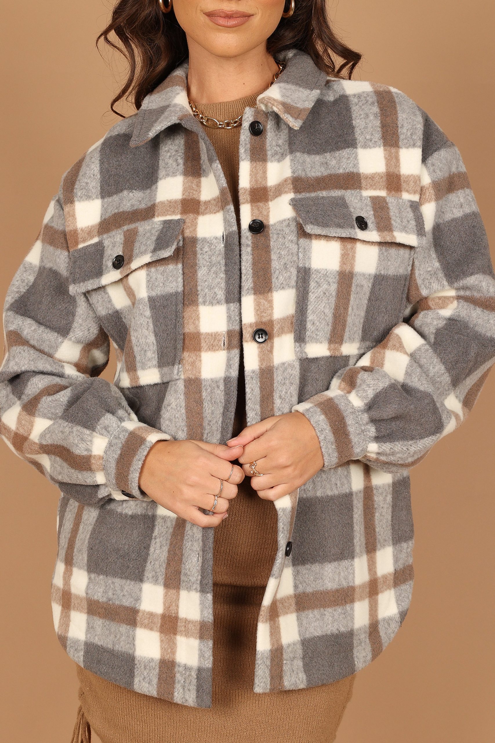 Alex Double-Breasted Pocket Shacket - Grey Check - Image 4