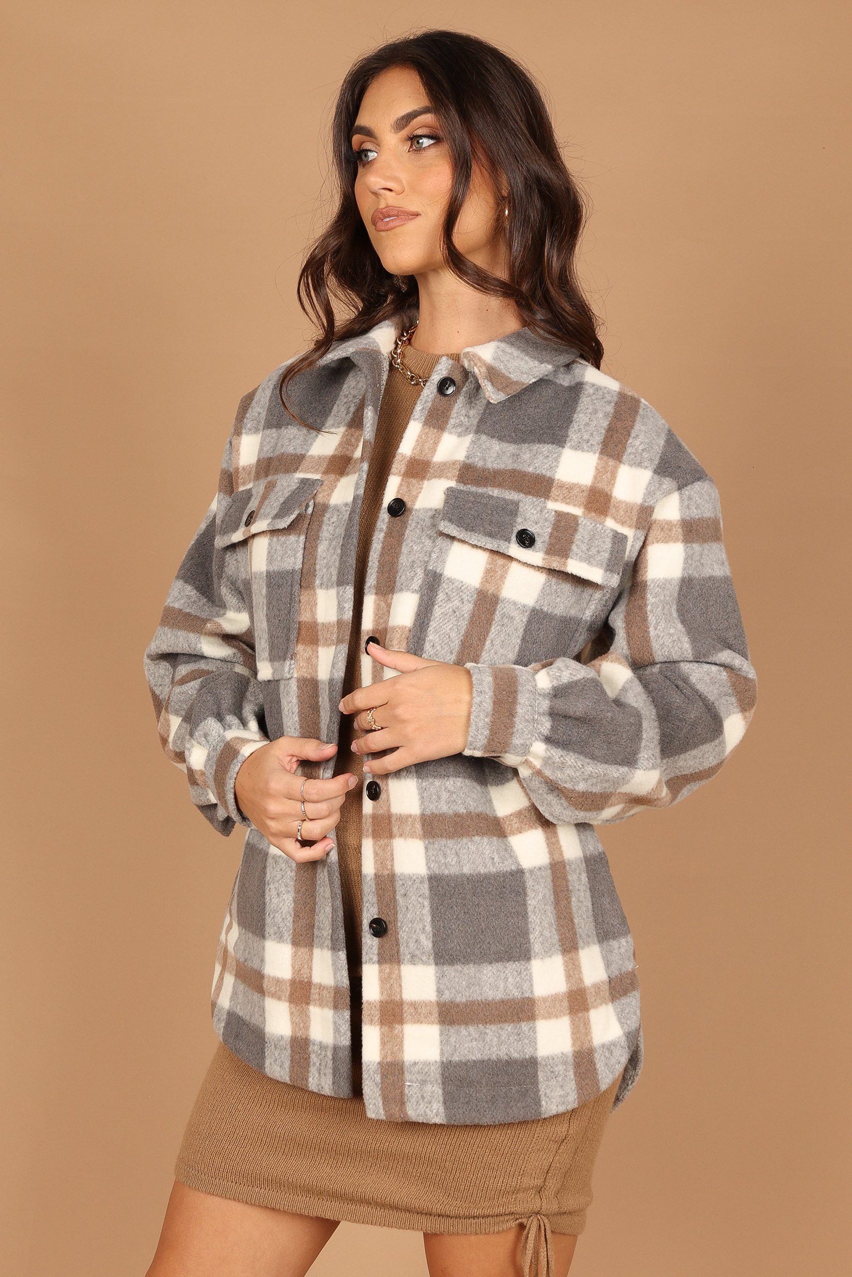Alex Double-Breasted Pocket Shacket - Grey Check - Image 6