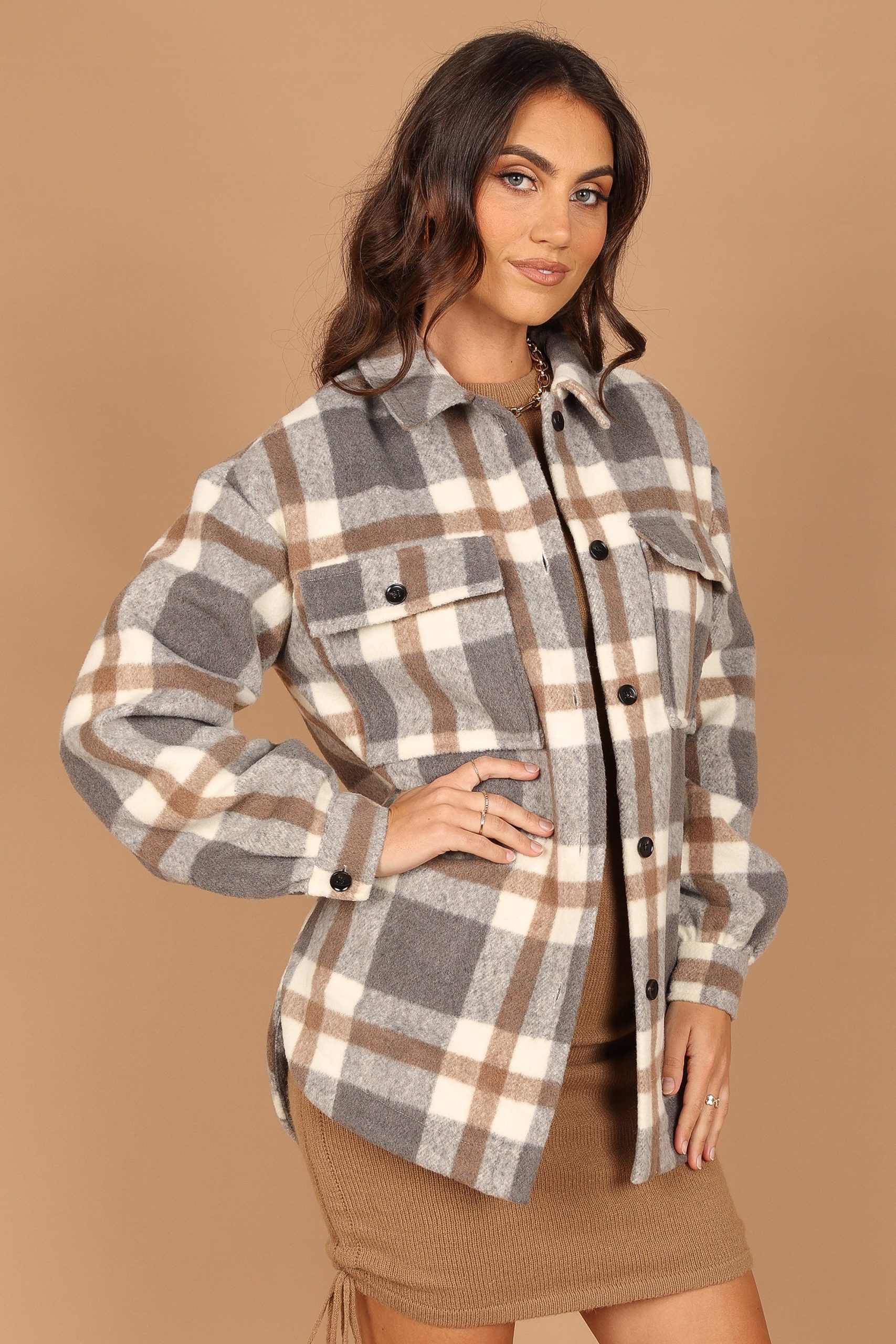 Alex Double-Breasted Pocket Shacket - Grey Check - Image 5