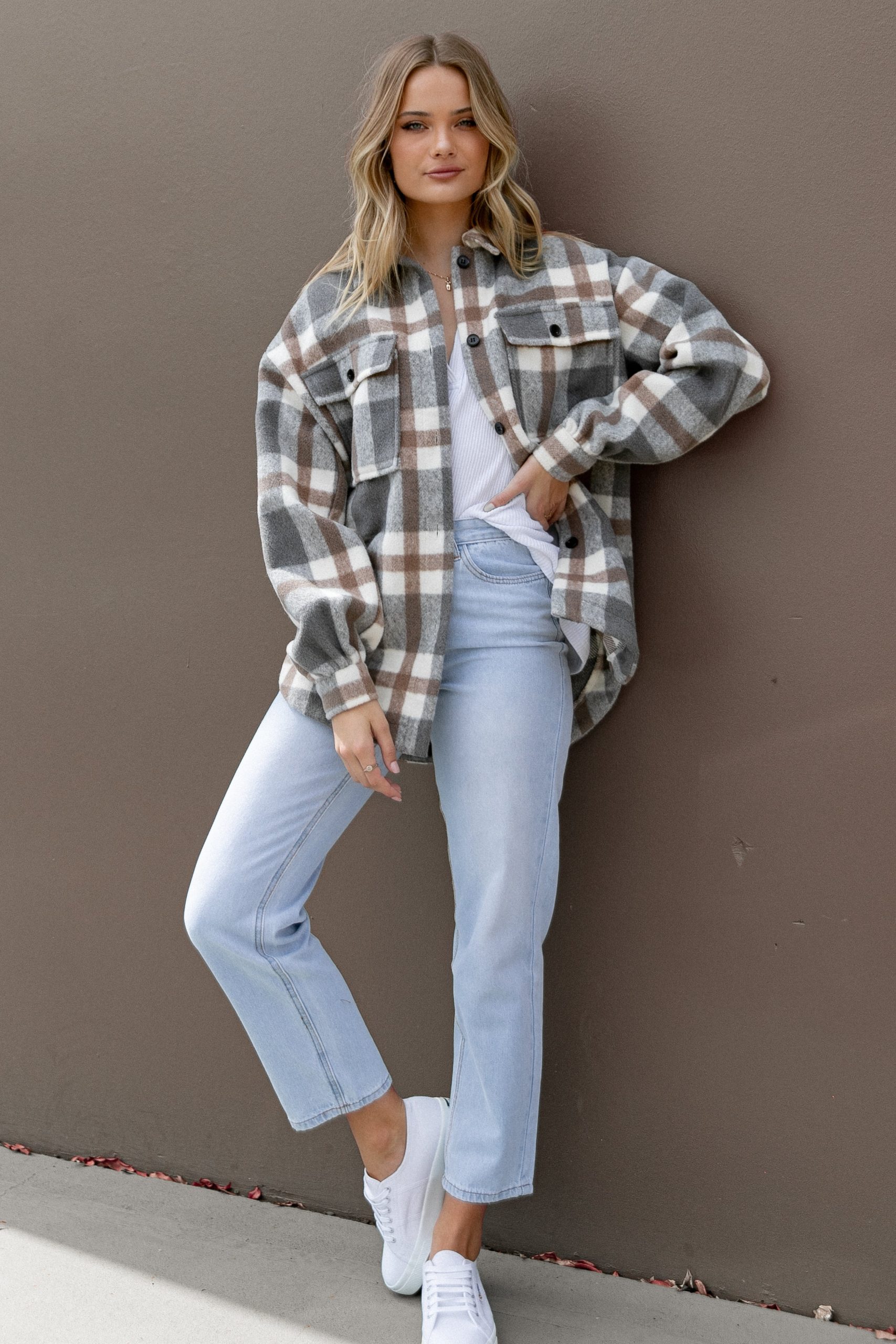 Alex Double-Breasted Pocket Shacket - Grey Check - Image 2