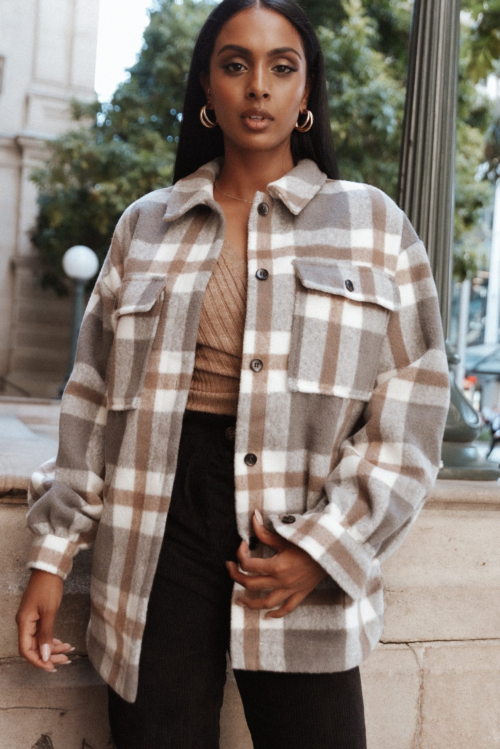 Alex Double-Breasted Pocket Shacket - Grey Check - Image 9