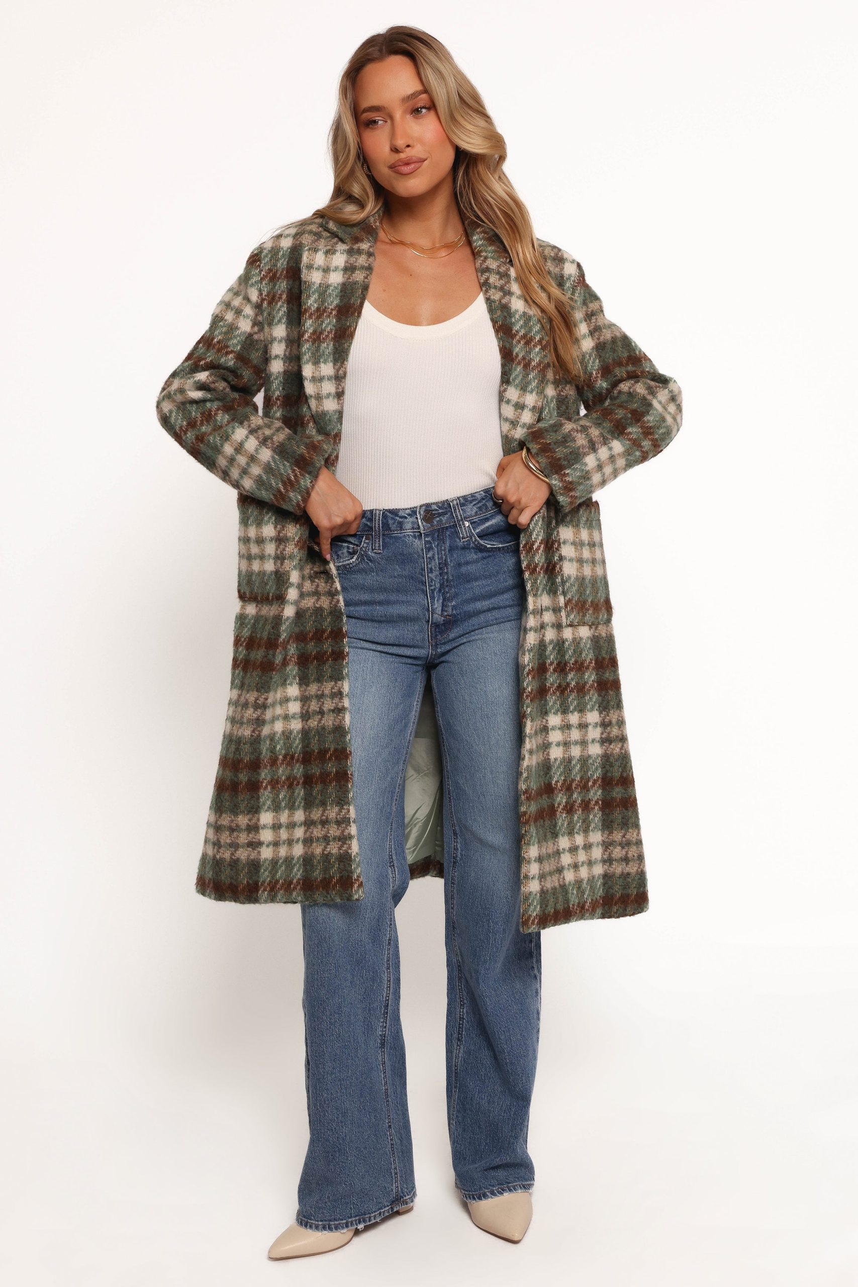 Anika Plaid Long Coat - Green/Brown - Image 4
