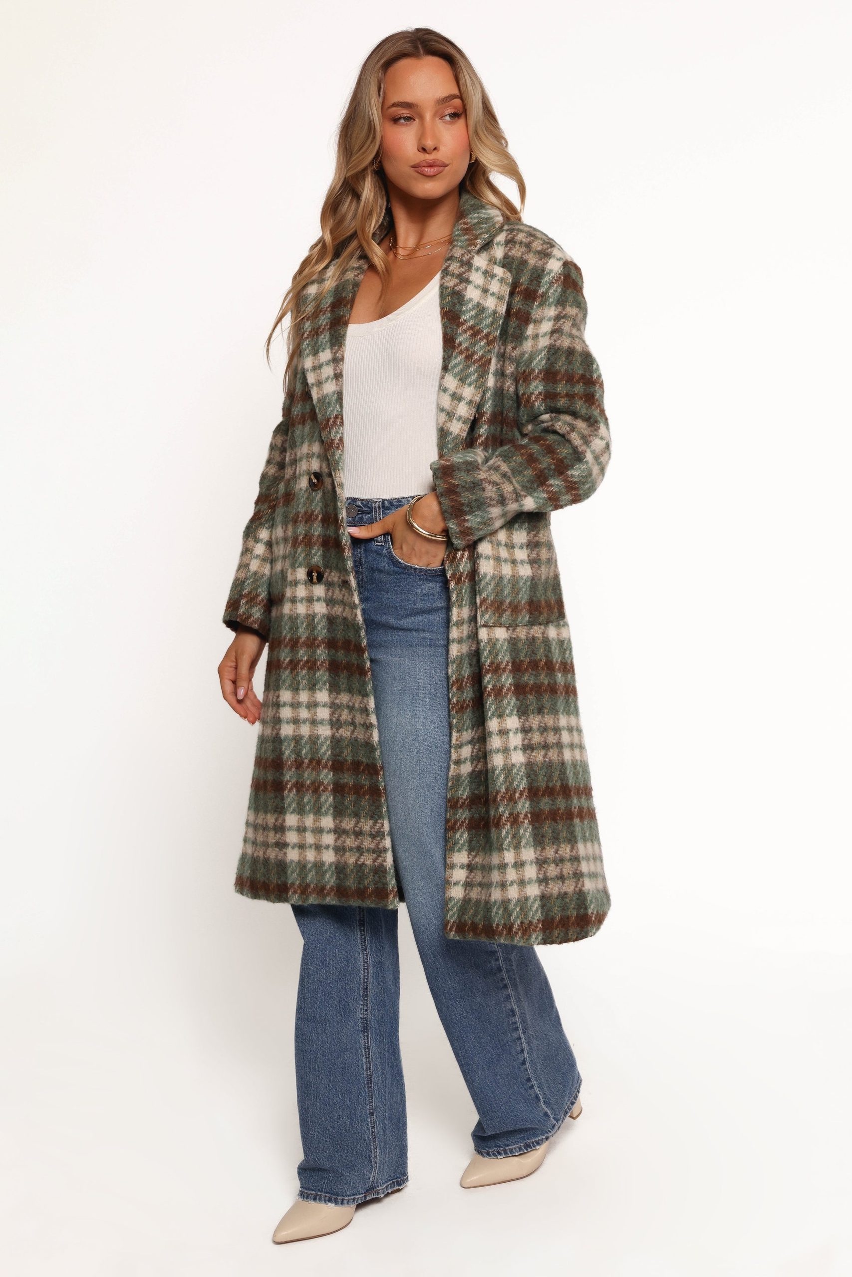 Anika Plaid Long Coat - Green/Brown - Image 5
