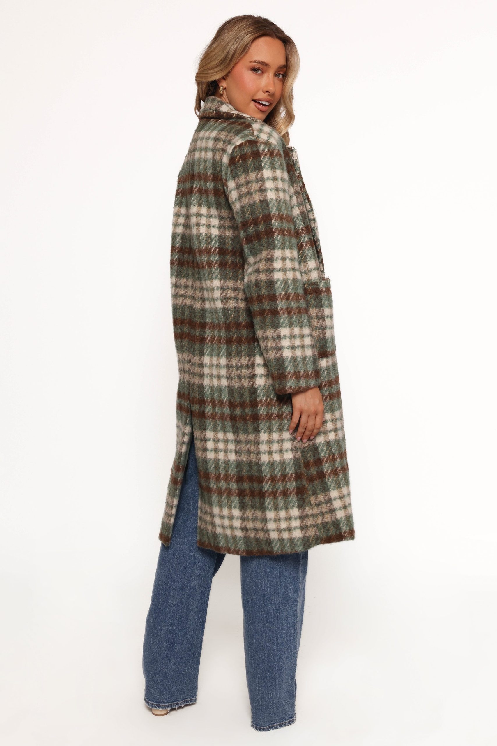 Anika Plaid Long Coat - Green/Brown - Image 6