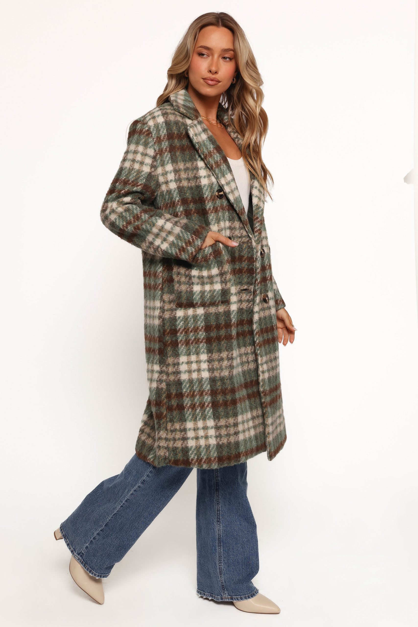 Anika Plaid Long Coat - Green/Brown - Image 7