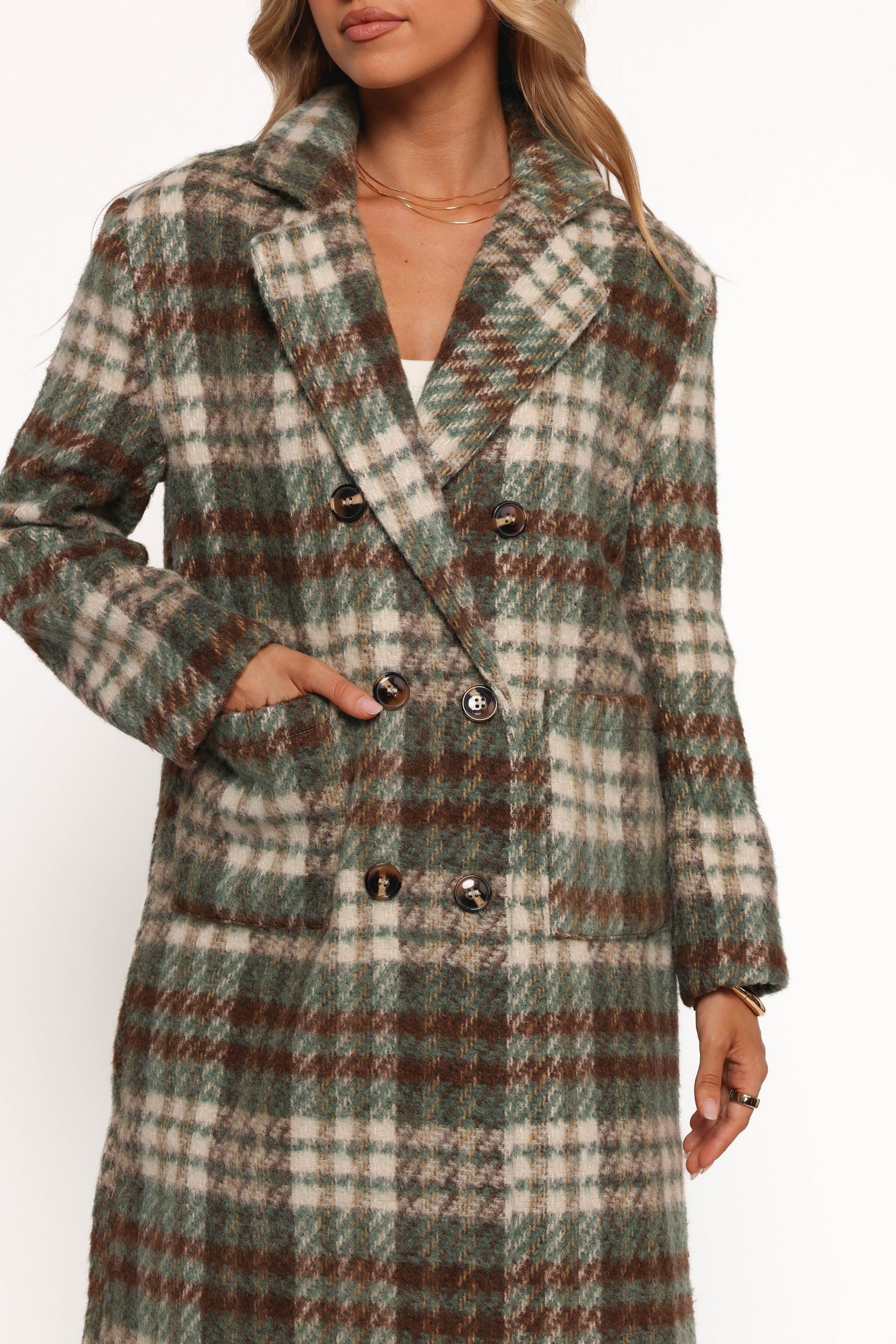 Anika Plaid Long Coat - Green/Brown - Image 8