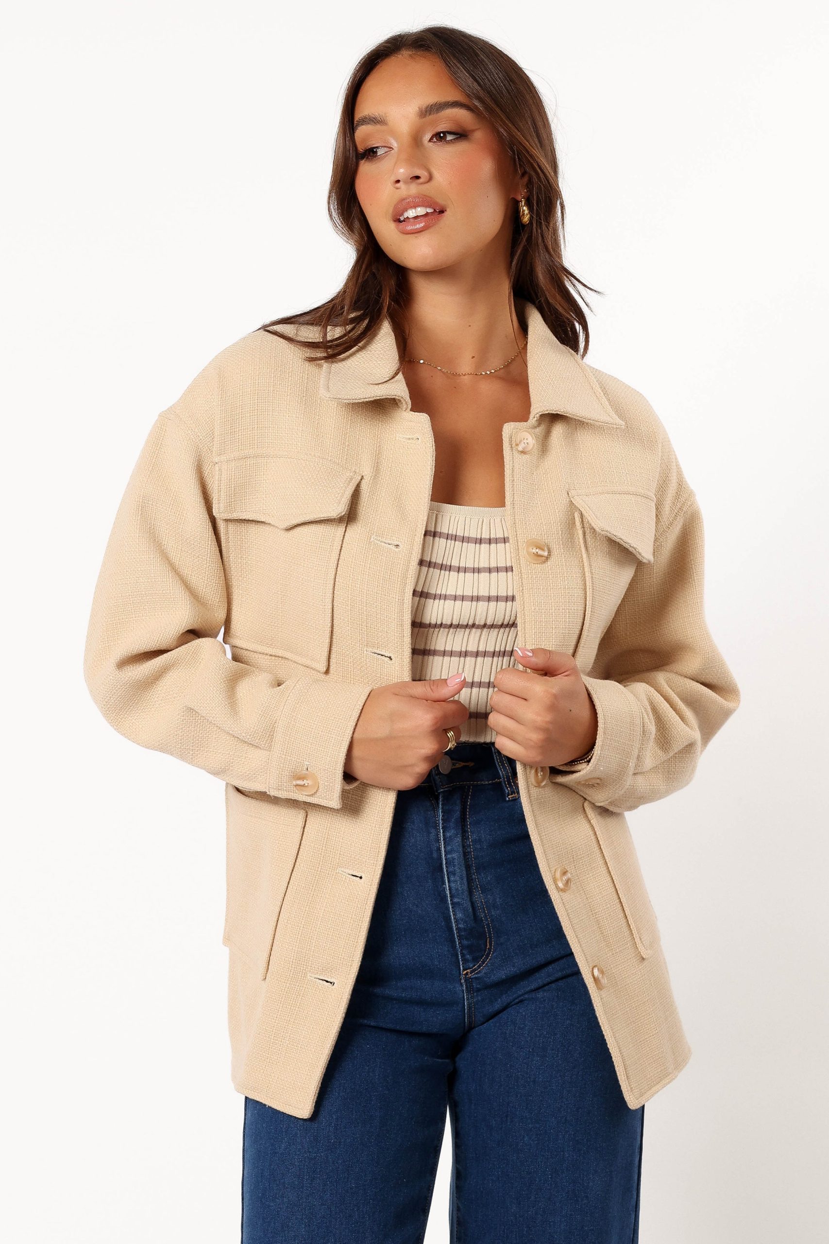 Arlow Tie Front Shacket - Cream - Image 4