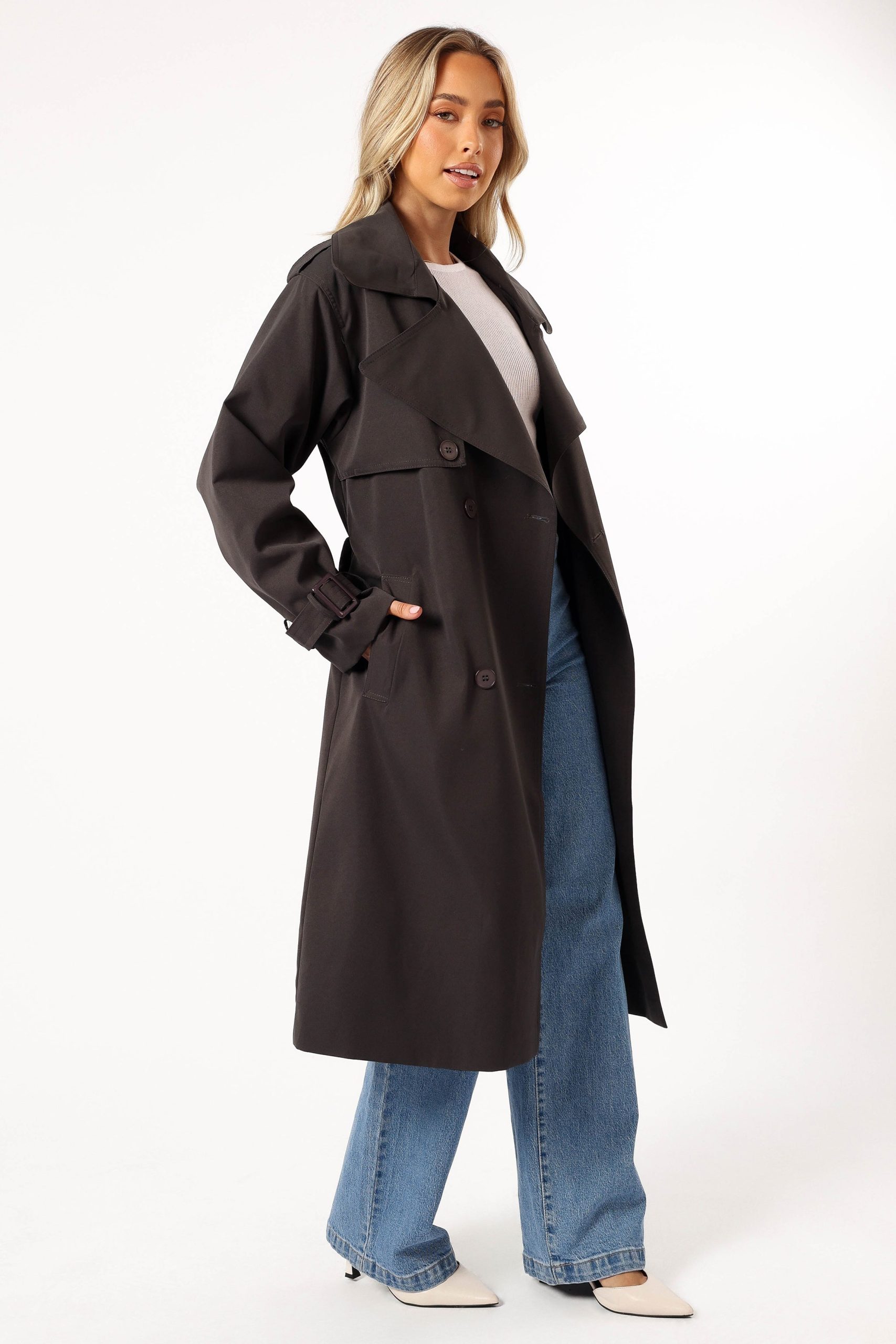 Billy Button Front Trench Coat - Charcoal - Image 5