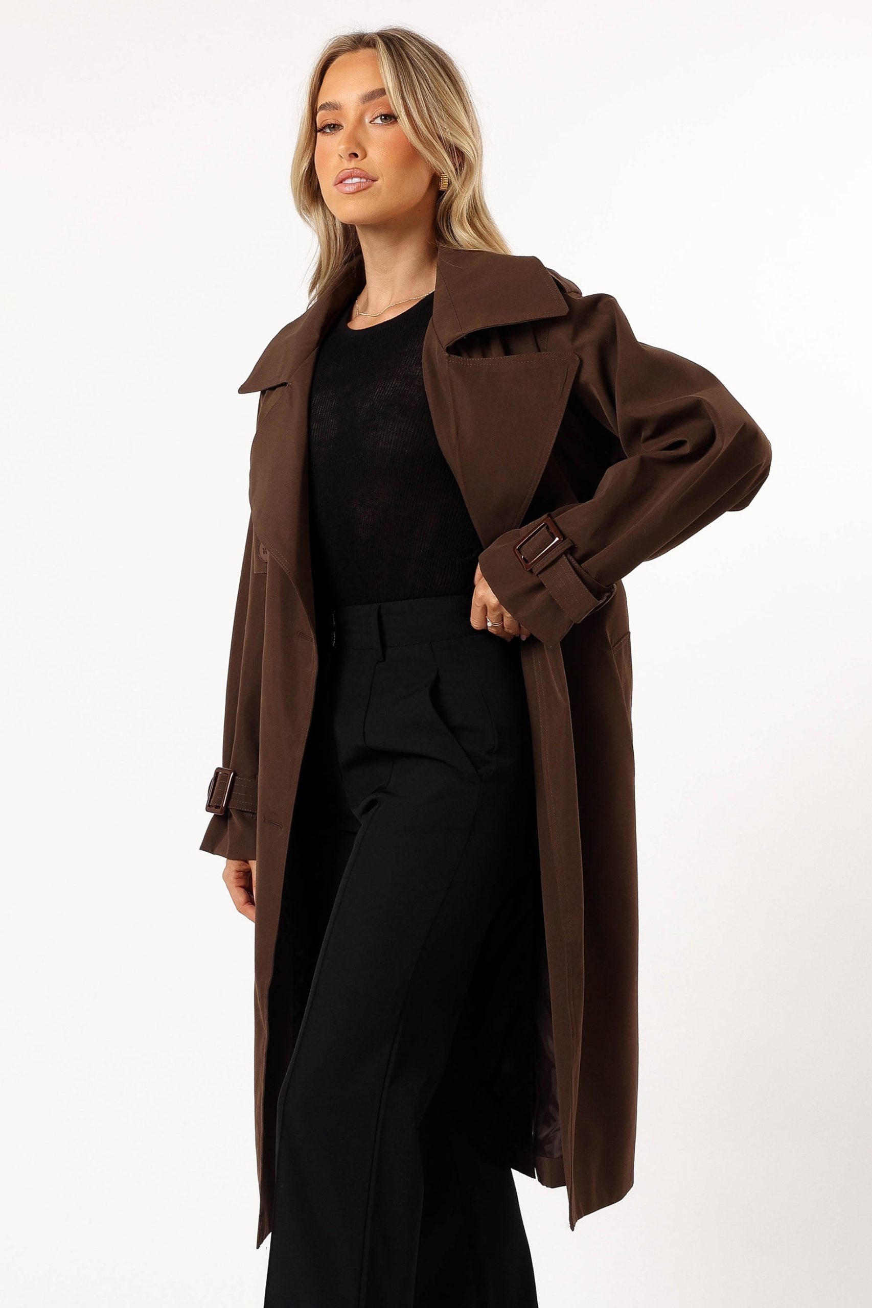Billy Button Front Trench Coat - Chocolate Brown - Image 5