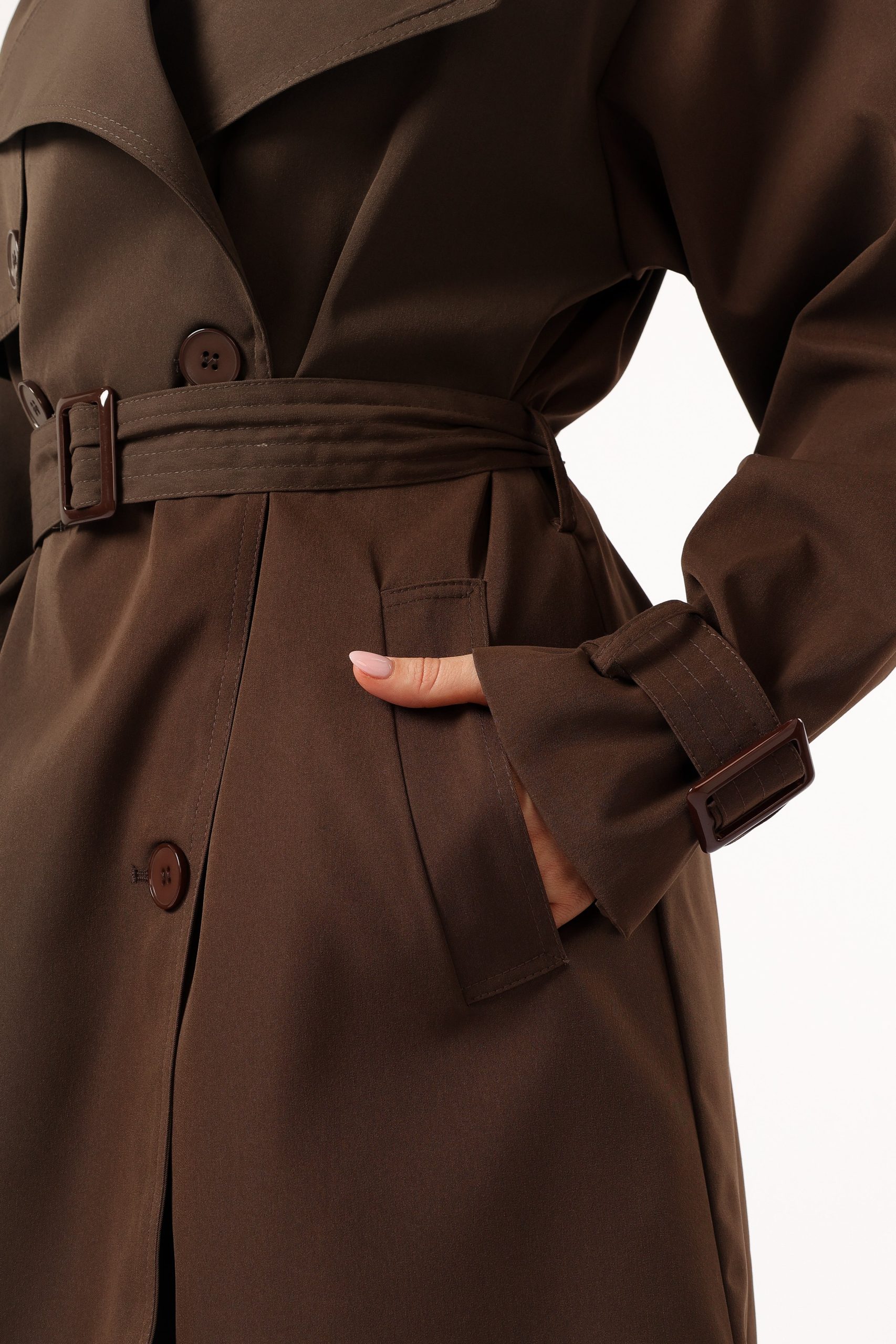 Billy Button Front Trench Coat - Chocolate Brown - Image 4