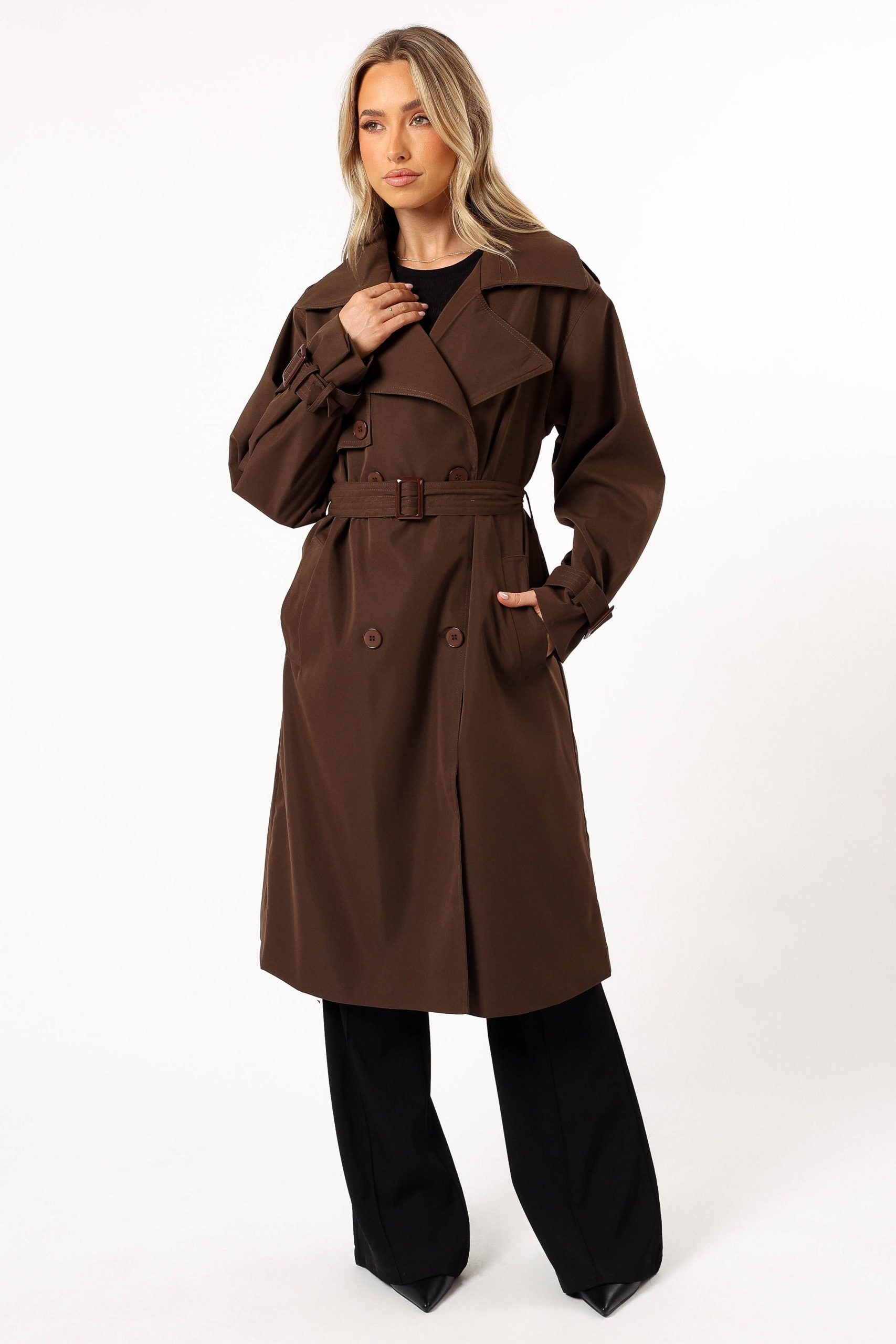 Billy Button Front Trench Coat - Chocolate Brown - Image 3