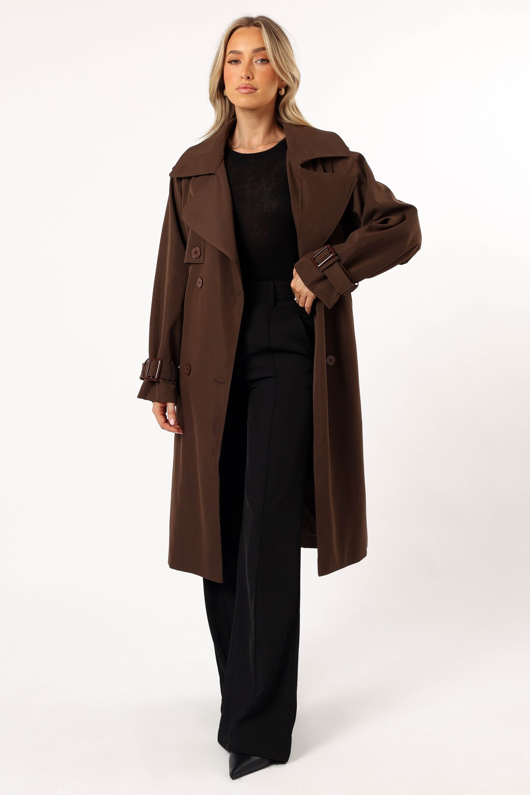 Billy Button Front Trench Coat - Chocolate Brown - Image 6