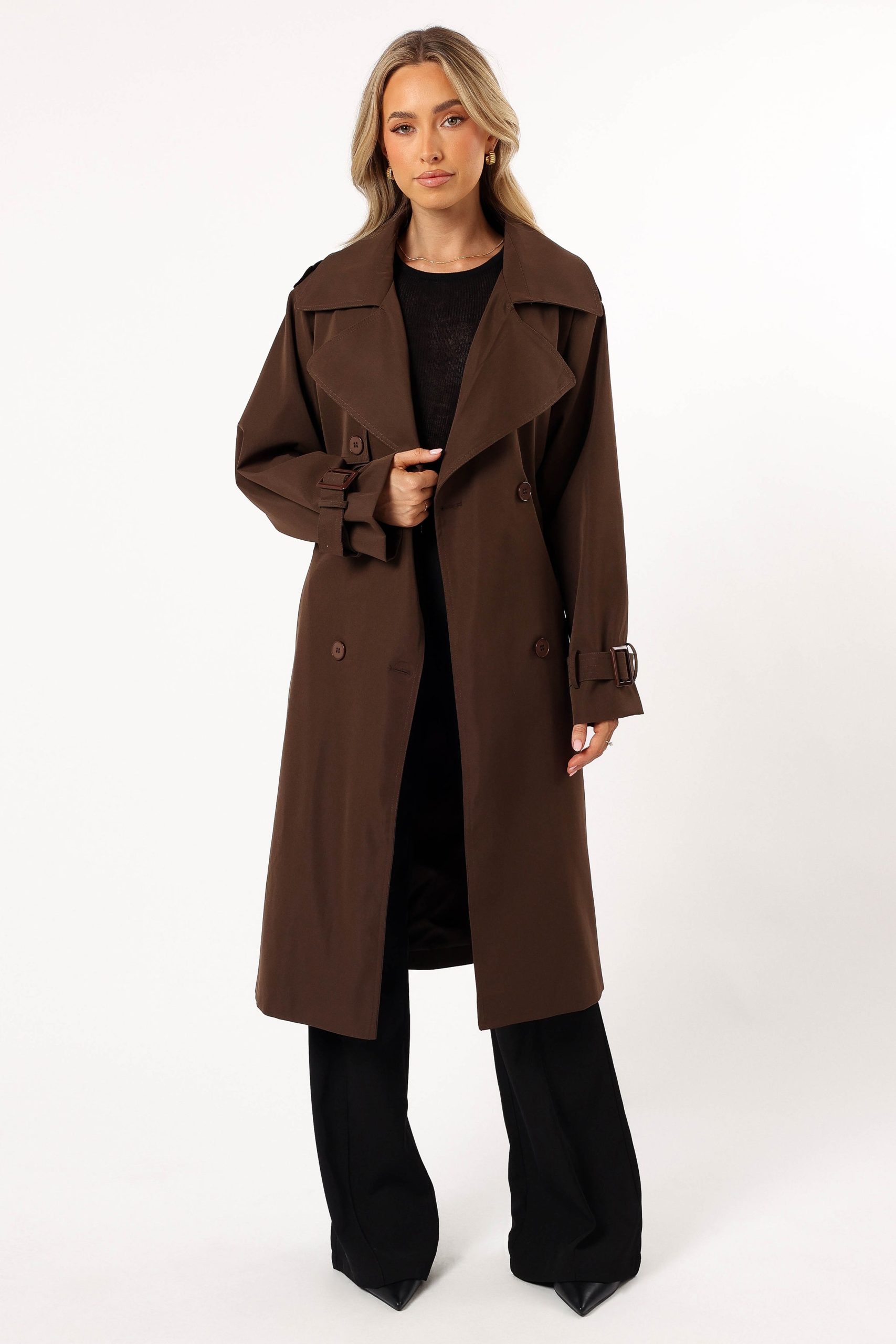 Billy Button Front Trench Coat - Chocolate Brown - Image 9