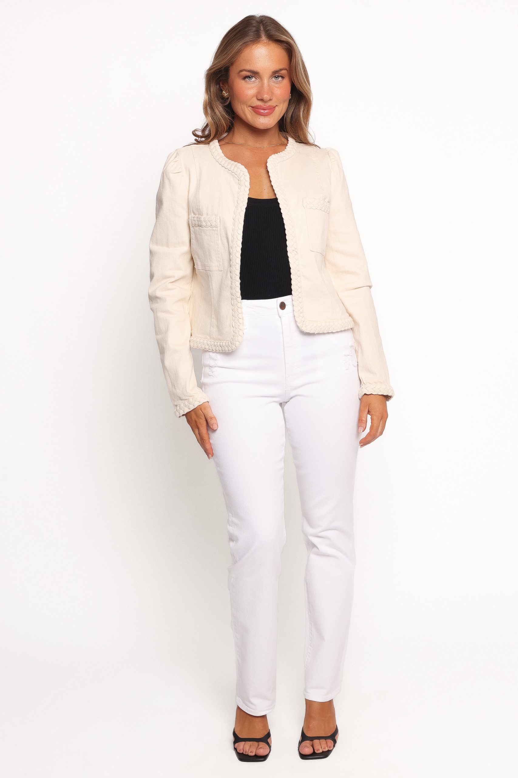 Braided Trim Crop Jacket - Ecru - Image 5