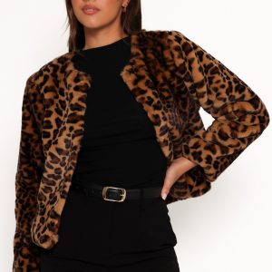 Cassia Faux Fur Leopard Crop Jacket - Leopard
