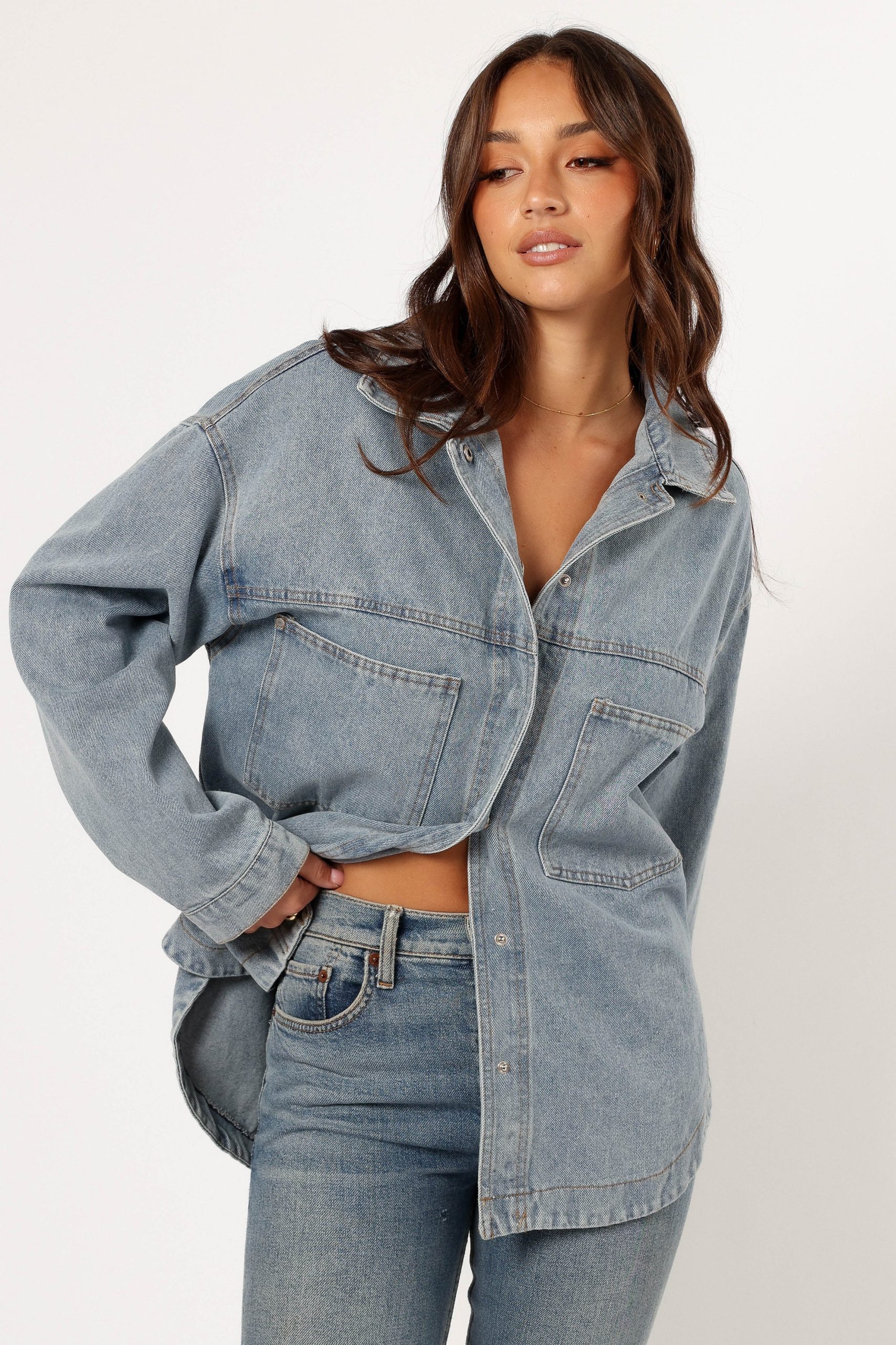 Cassie Oversized Denim Shacket - Blue - Image 3
