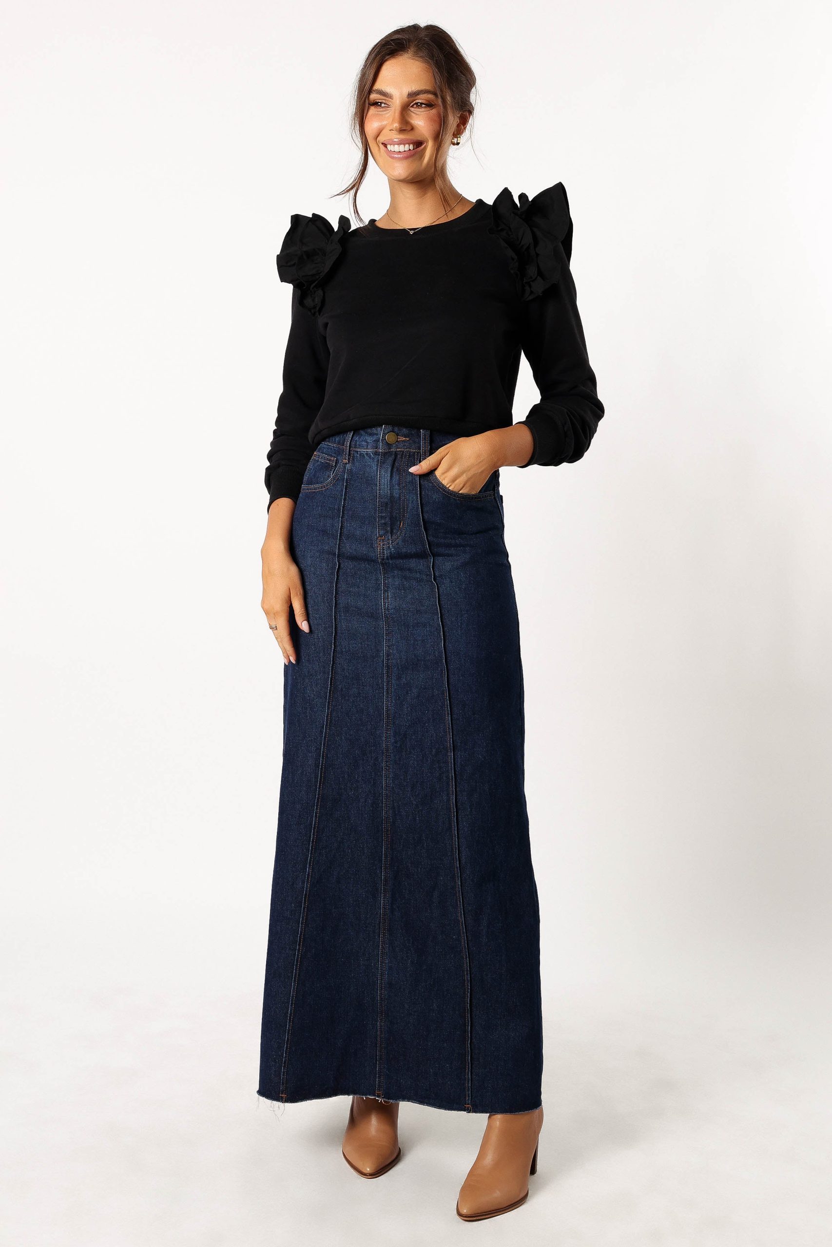 Cora Ruffle Sleeve Sweatshirt - Black - Image 5
