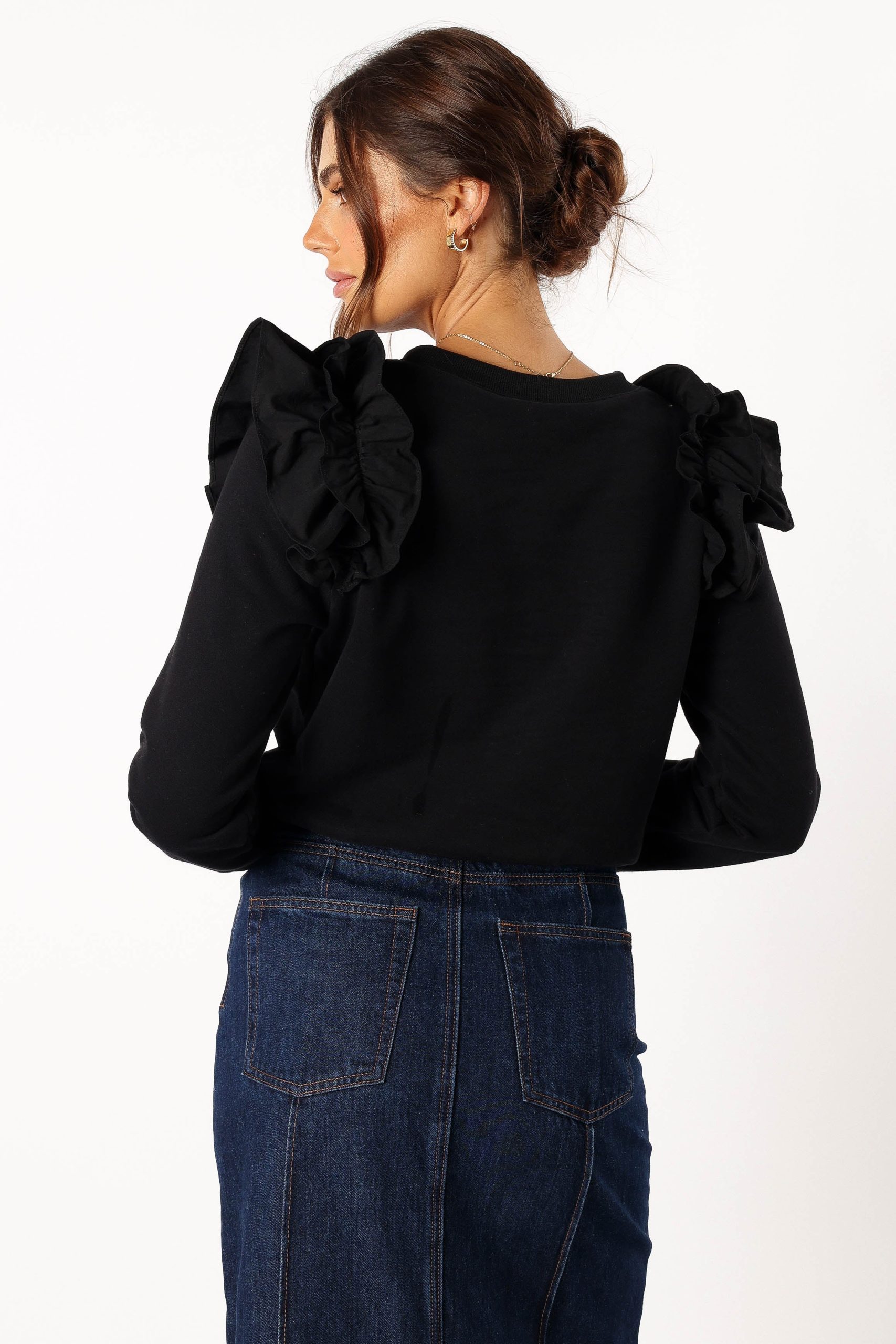 Cora Ruffle Sleeve Sweatshirt - Black - Image 3