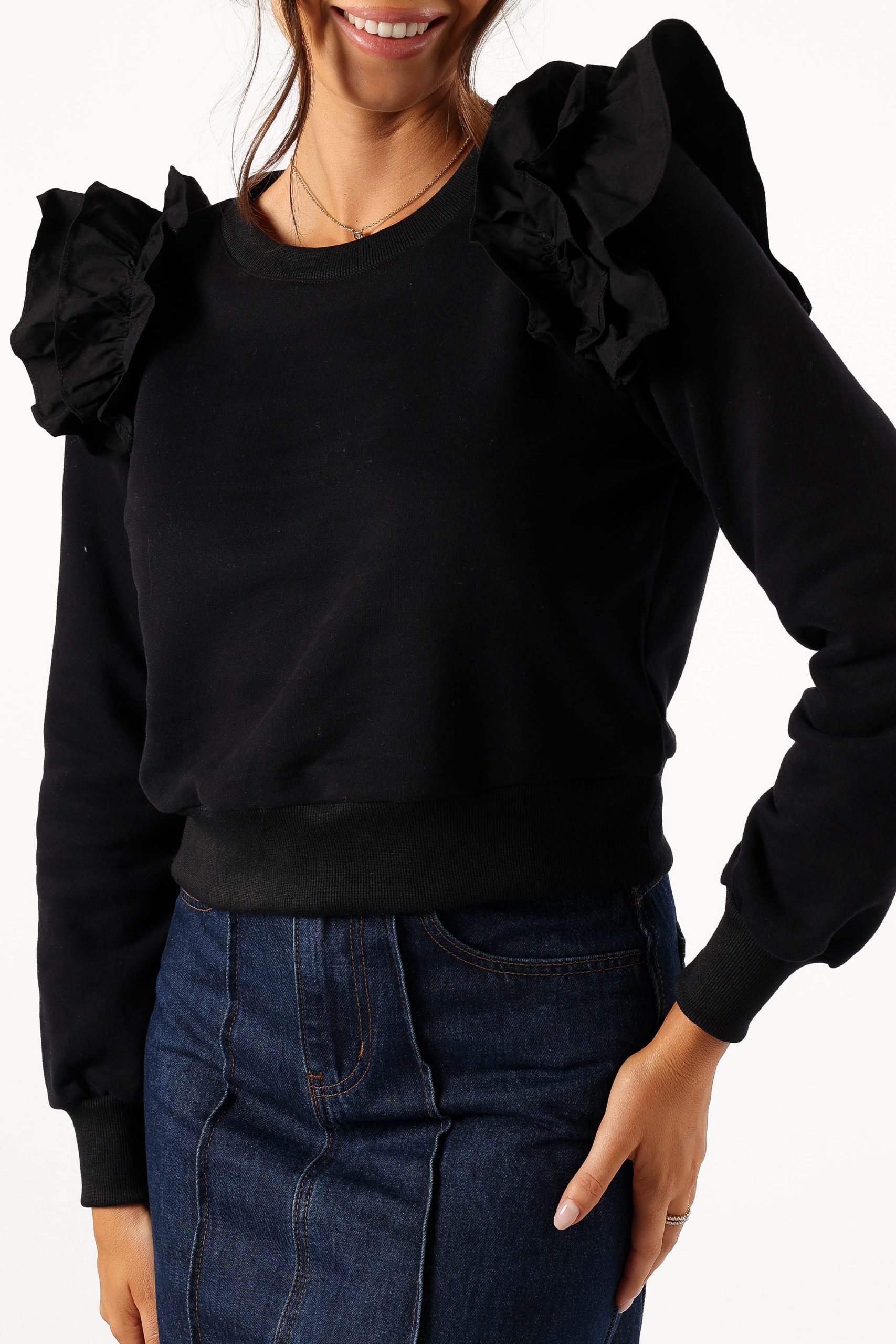 Cora Ruffle Sleeve Sweatshirt - Black - Image 6