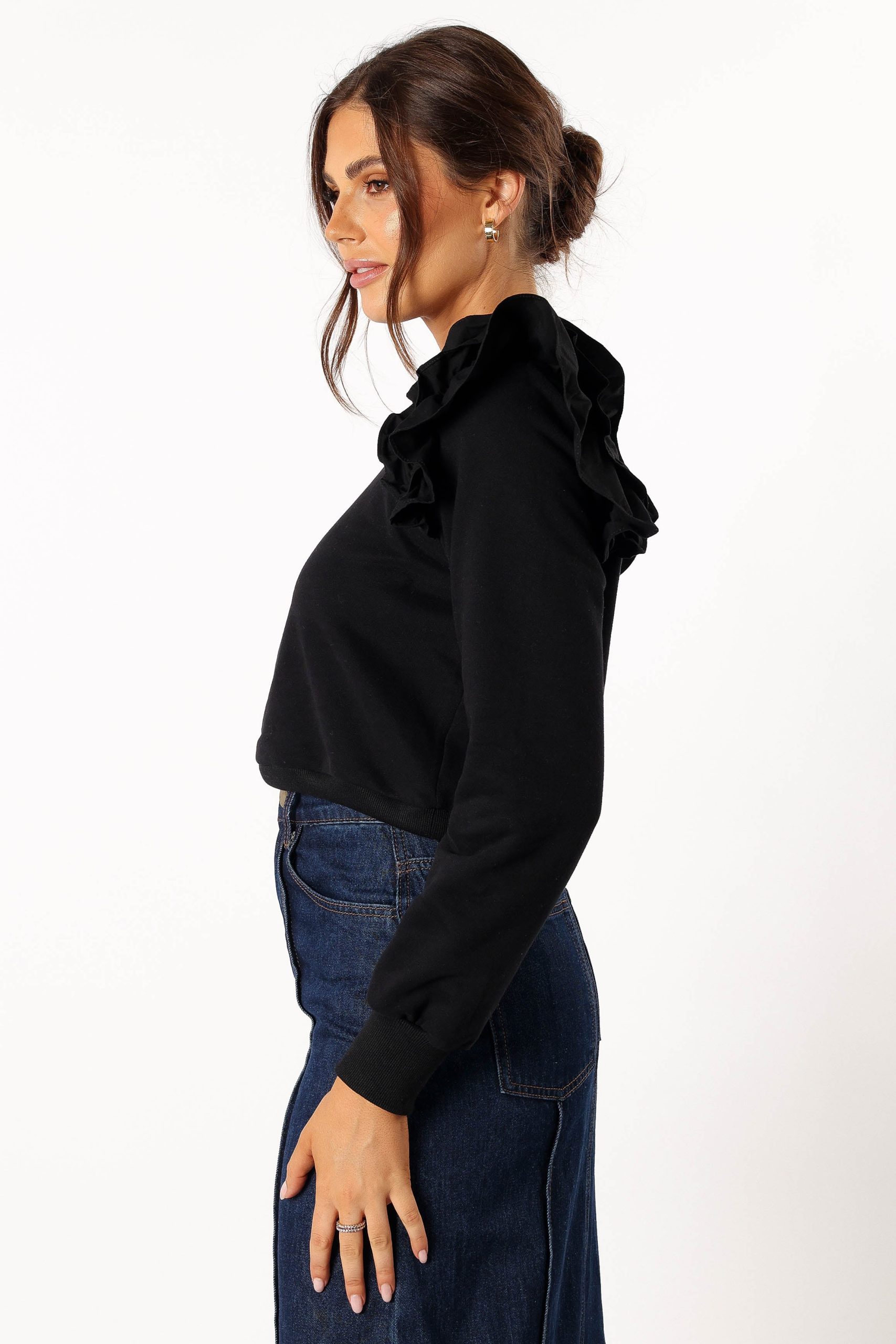 Cora Ruffle Sleeve Sweatshirt - Black - Image 2