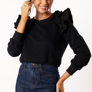 Cora Ruffle Sleeve Sweatshirt - Black