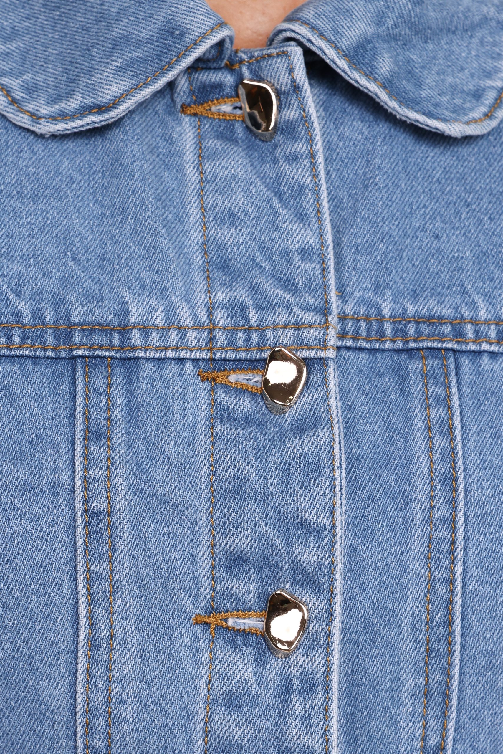 Faven Cropped Denim Jacket - Mid Blue - Image 6