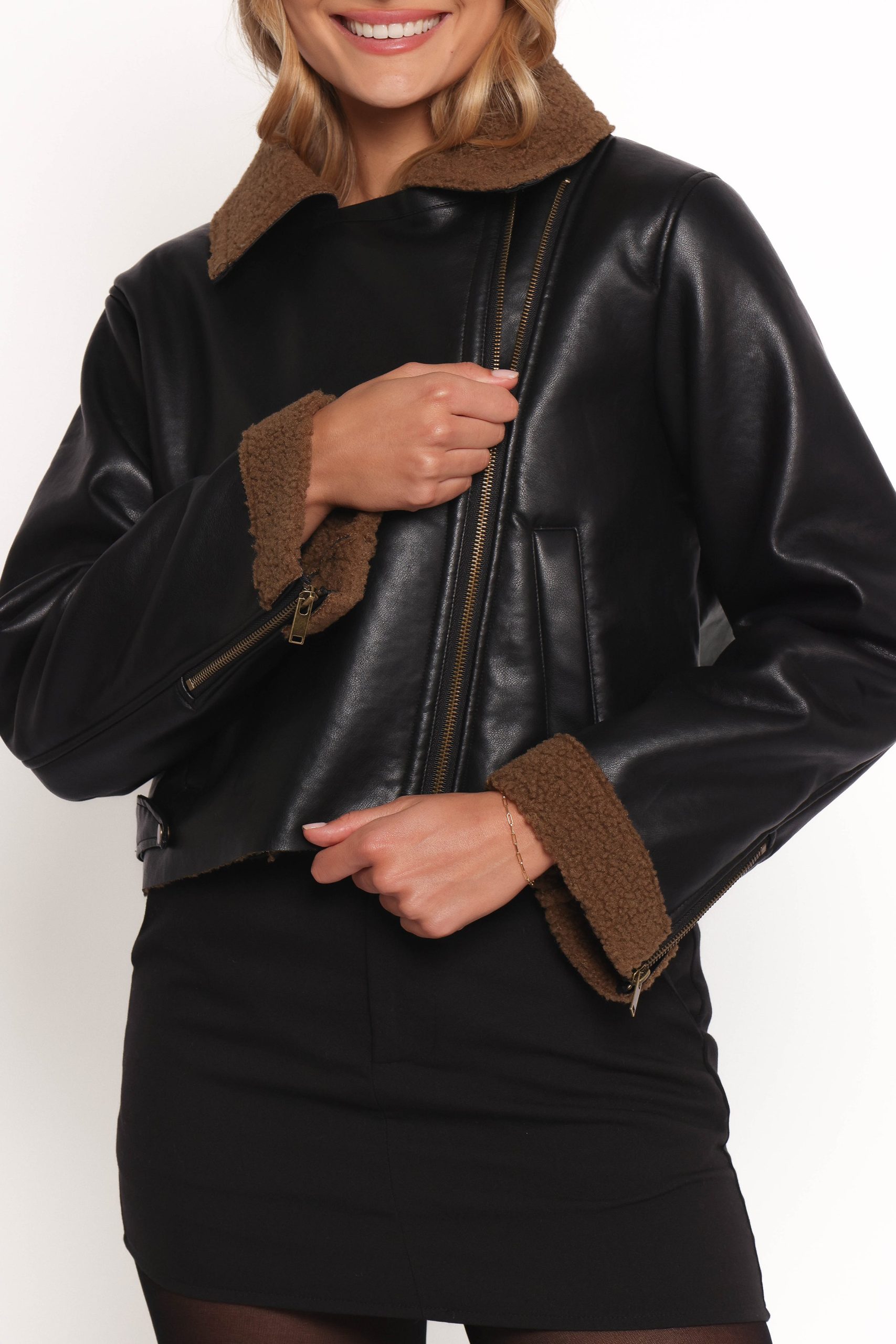 Folk Faux Leather Jacket - Black/Brown - Image 6