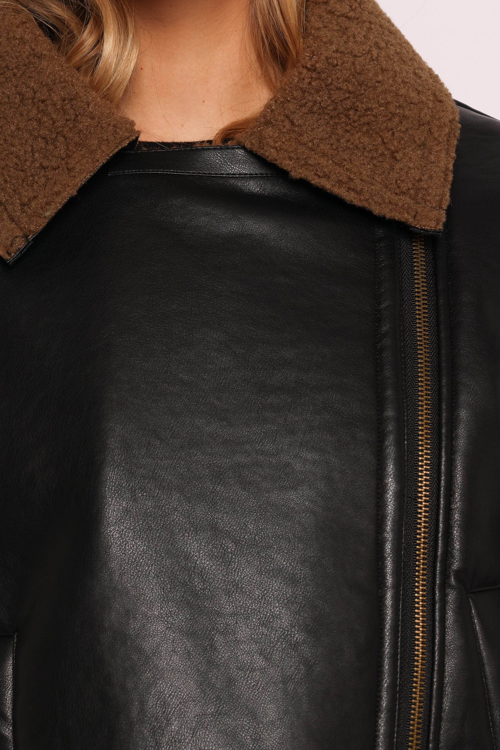 Folk Faux Leather Jacket - Black/Brown - Image 7