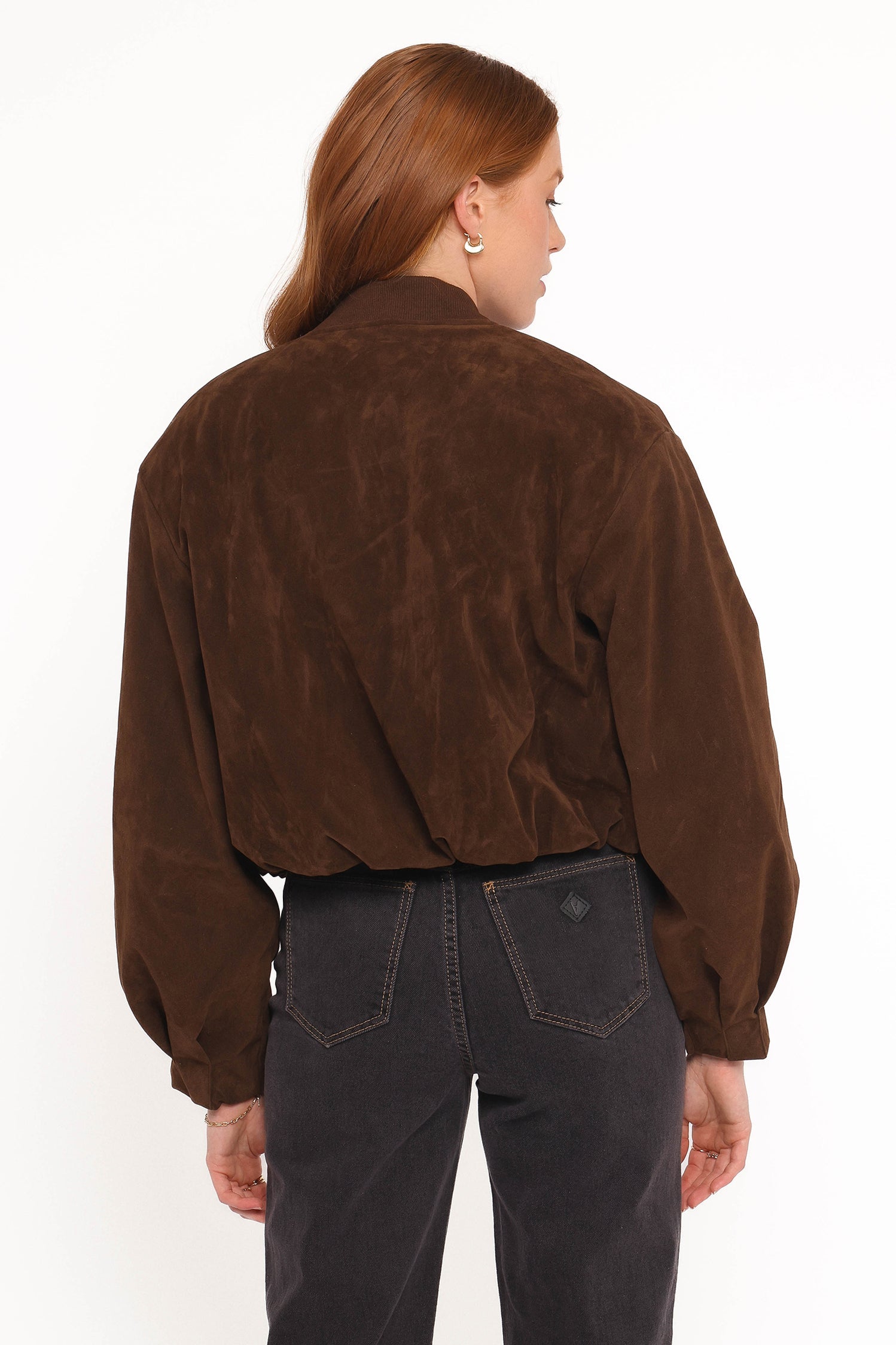 Goldie Faux Suede Bomber Jacket - Brown - Image 4