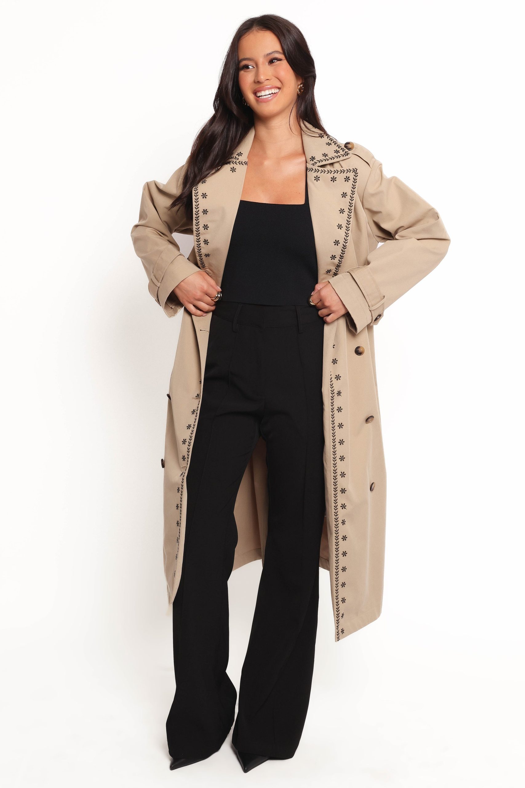 Grayson Embroidered Trim Trench Coat - Taupe - Image 4