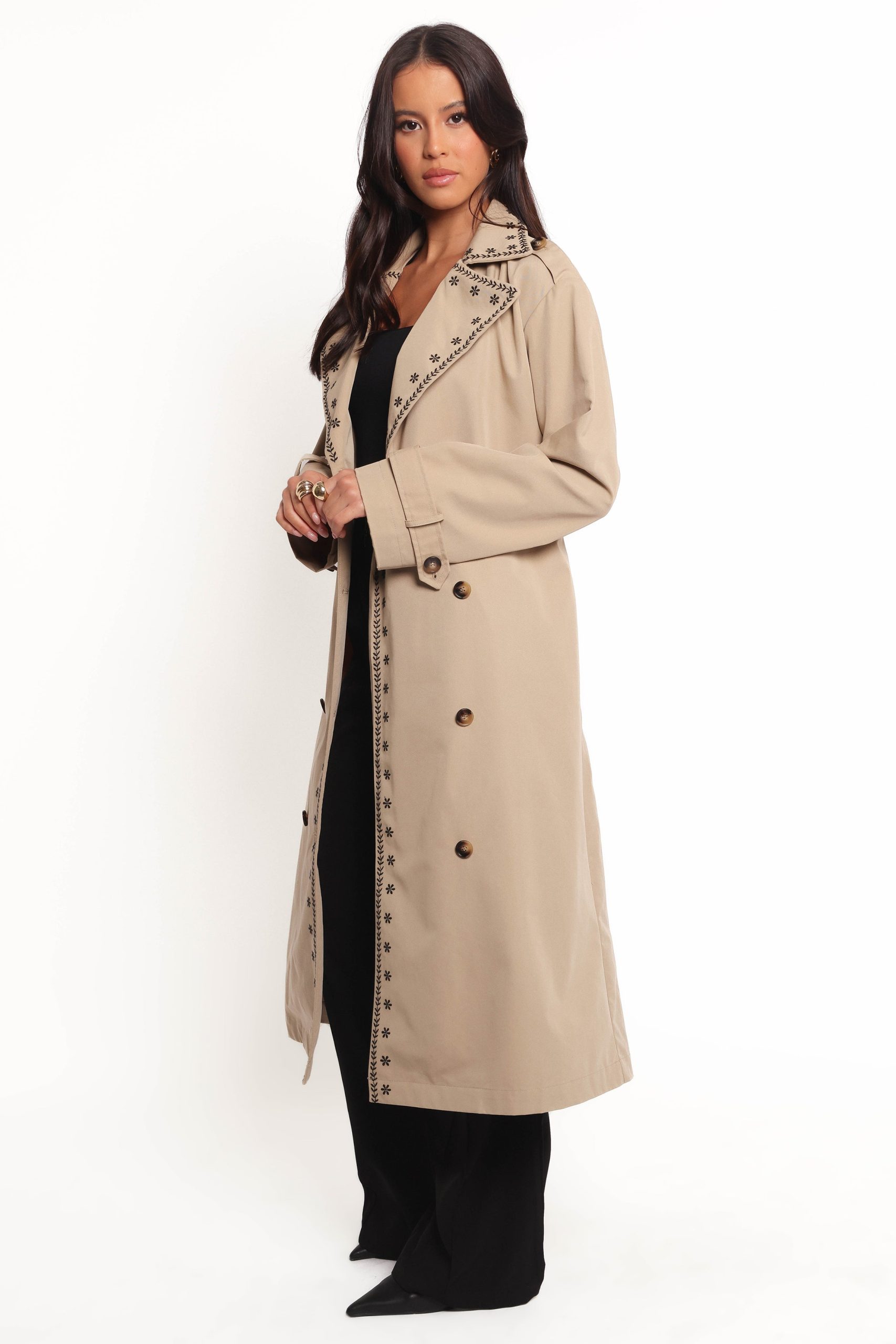Grayson Embroidered Trim Trench Coat - Taupe - Image 5