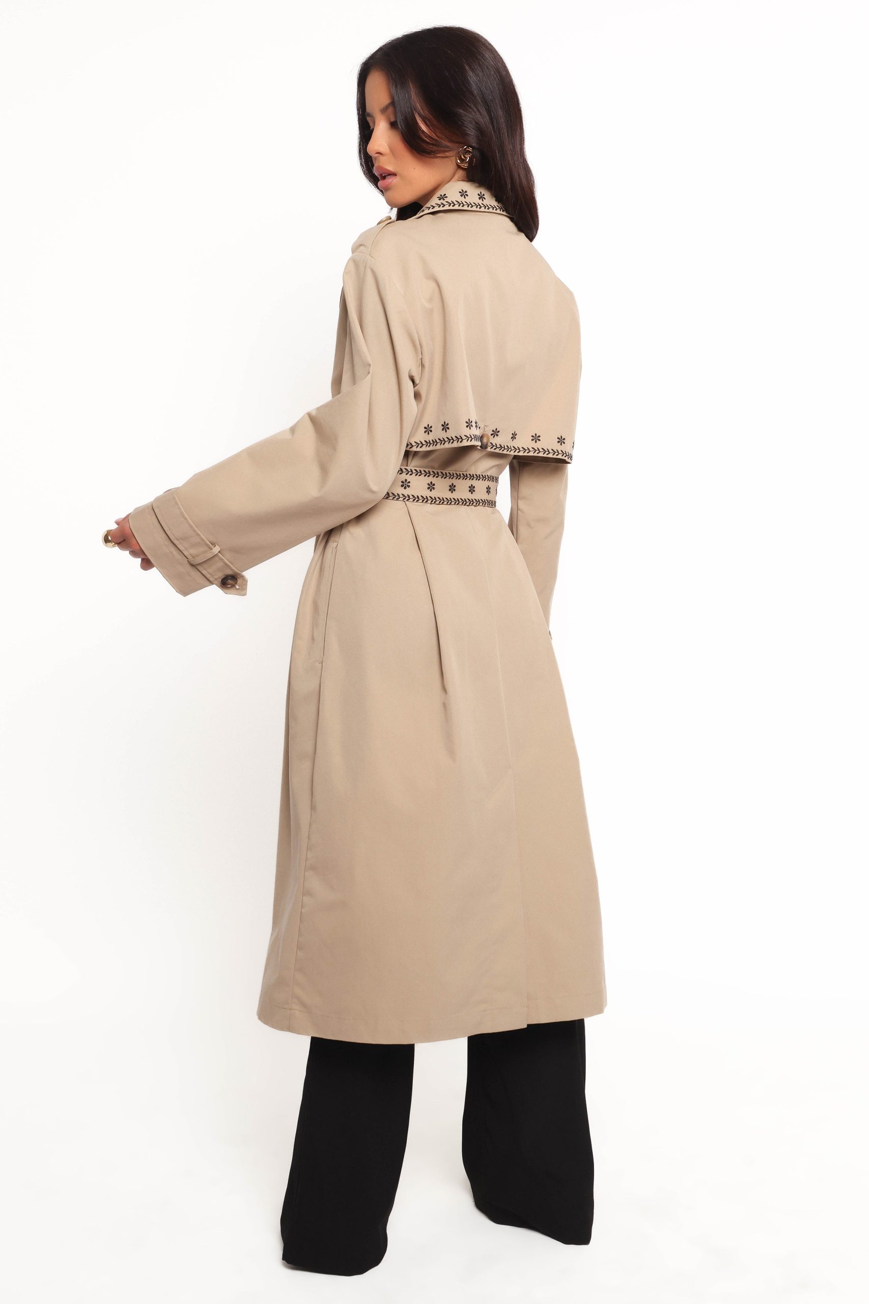 Grayson Embroidered Trim Trench Coat - Taupe - Image 6