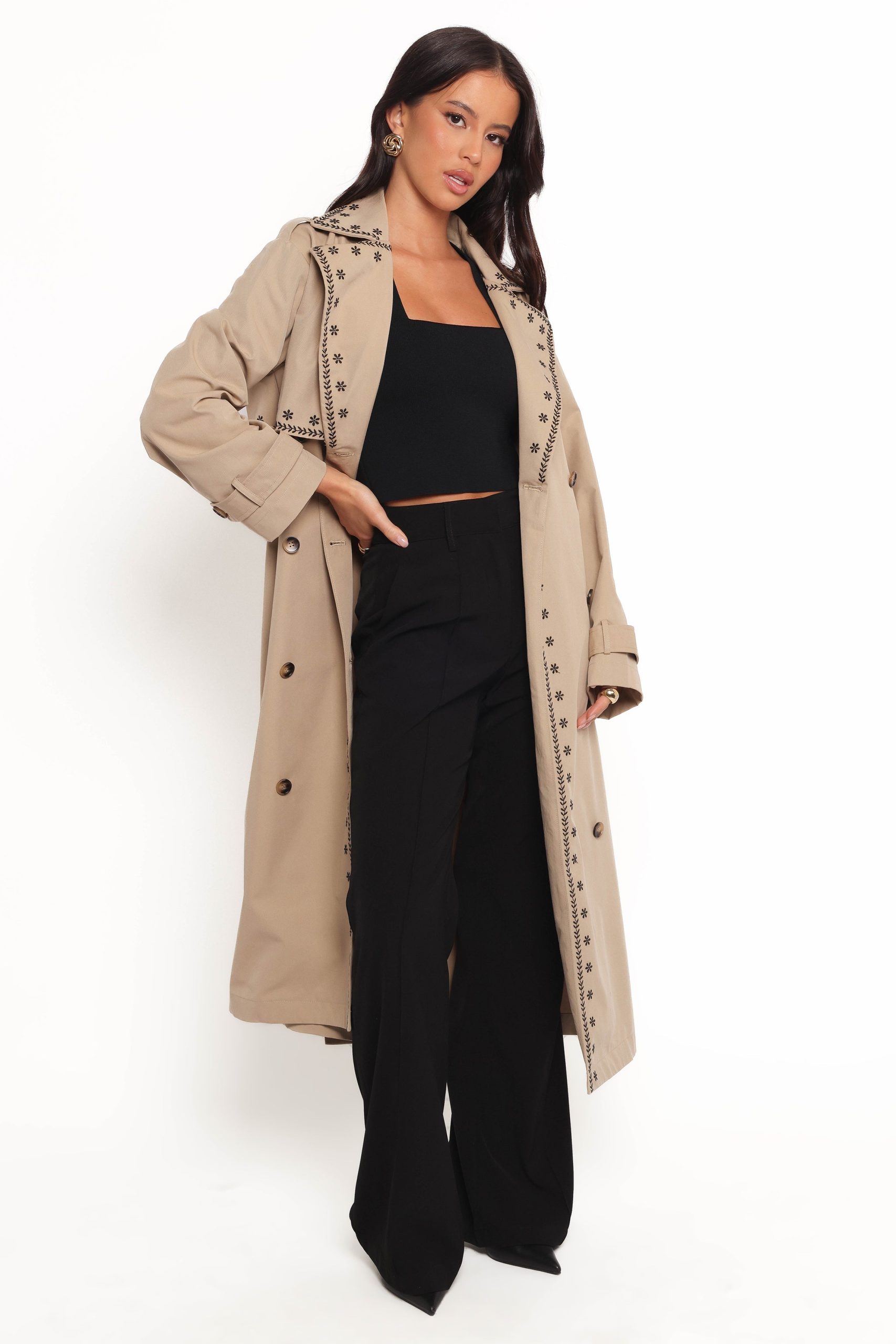 Grayson Embroidered Trim Trench Coat - Taupe - Image 7