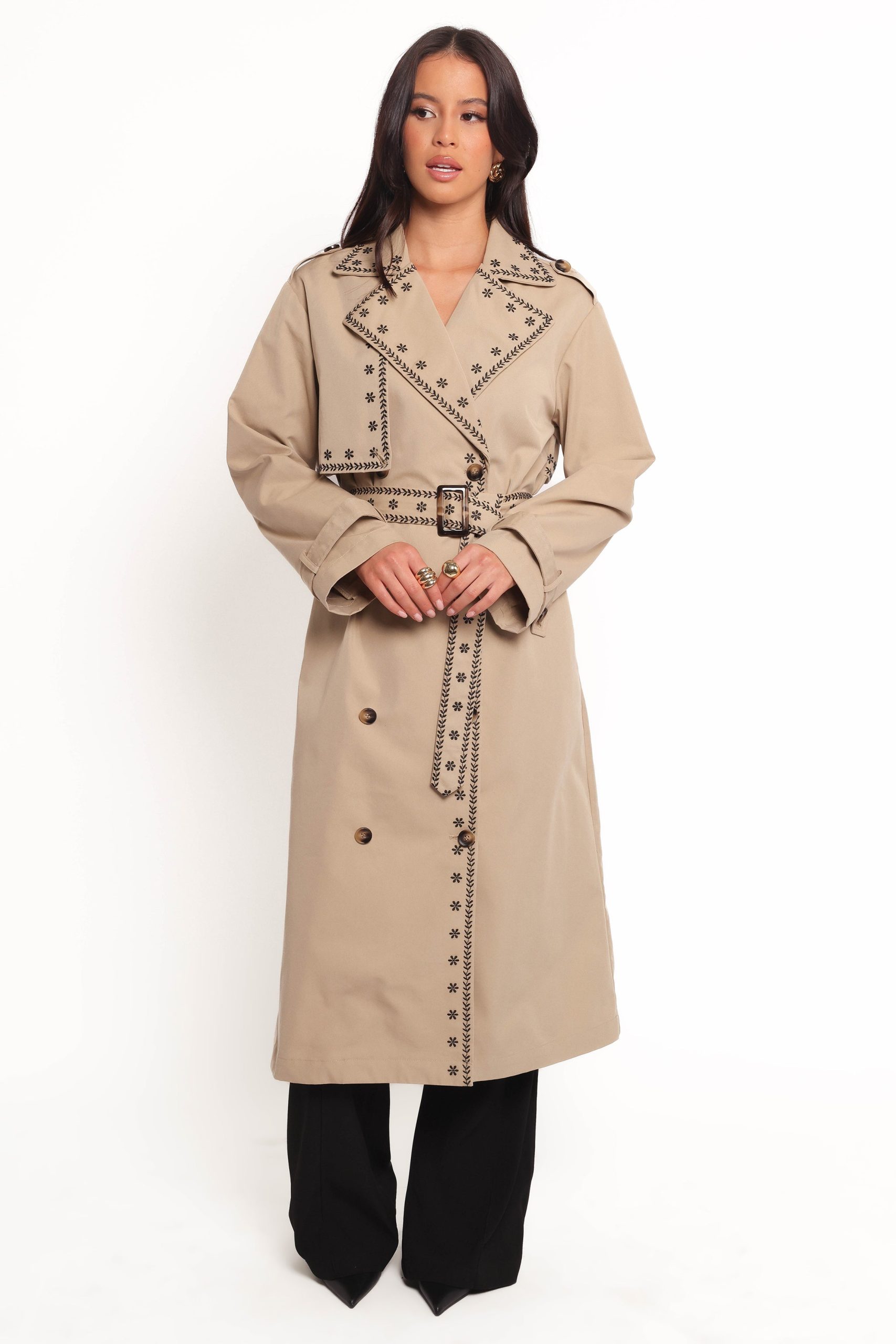 Grayson Embroidered Trim Trench Coat - Taupe - Image 9