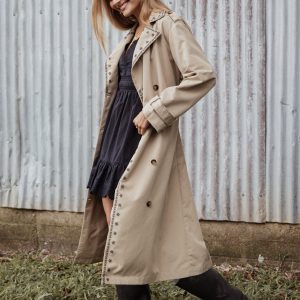 Grayson Embroidered Trim Trench Coat - Taupe