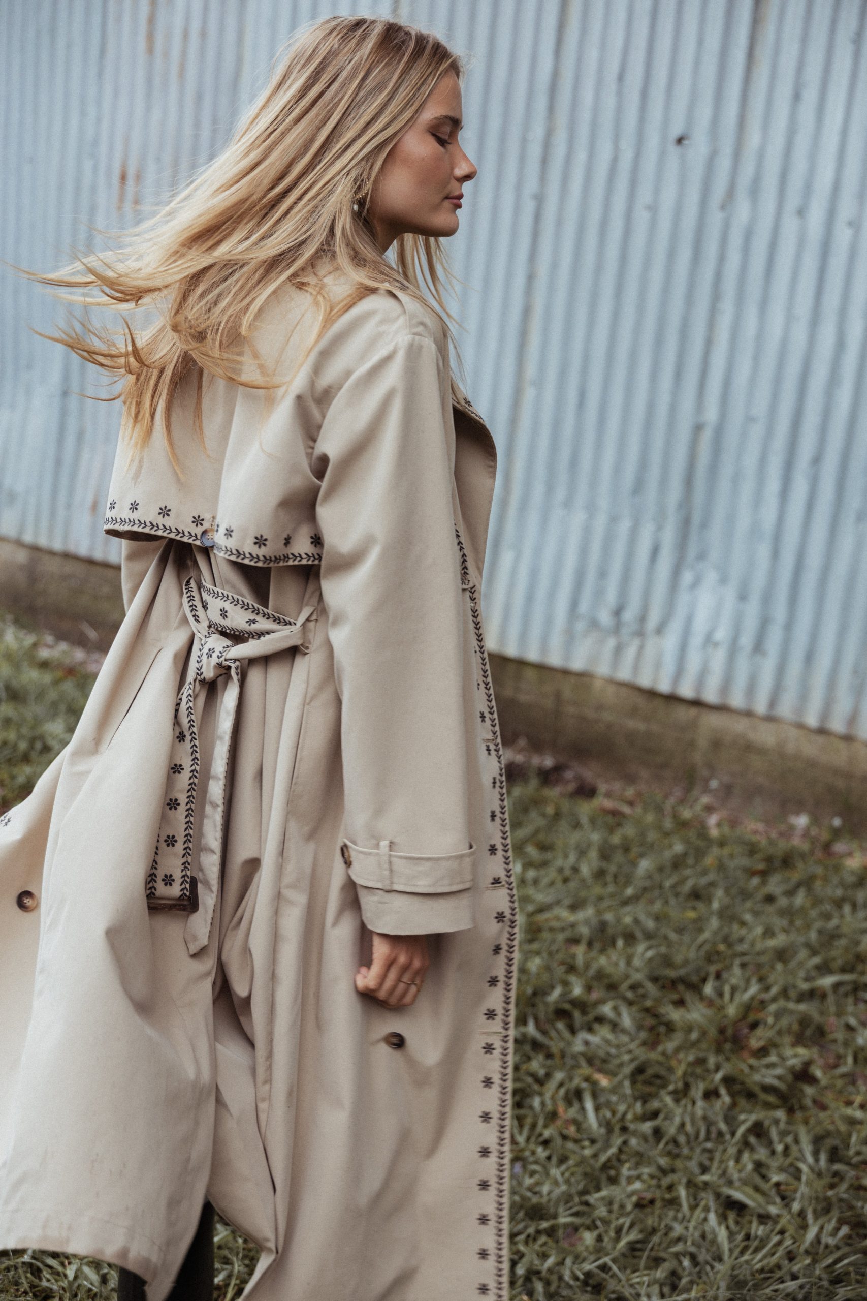 Grayson Embroidered Trim Trench Coat - Taupe - Image 2